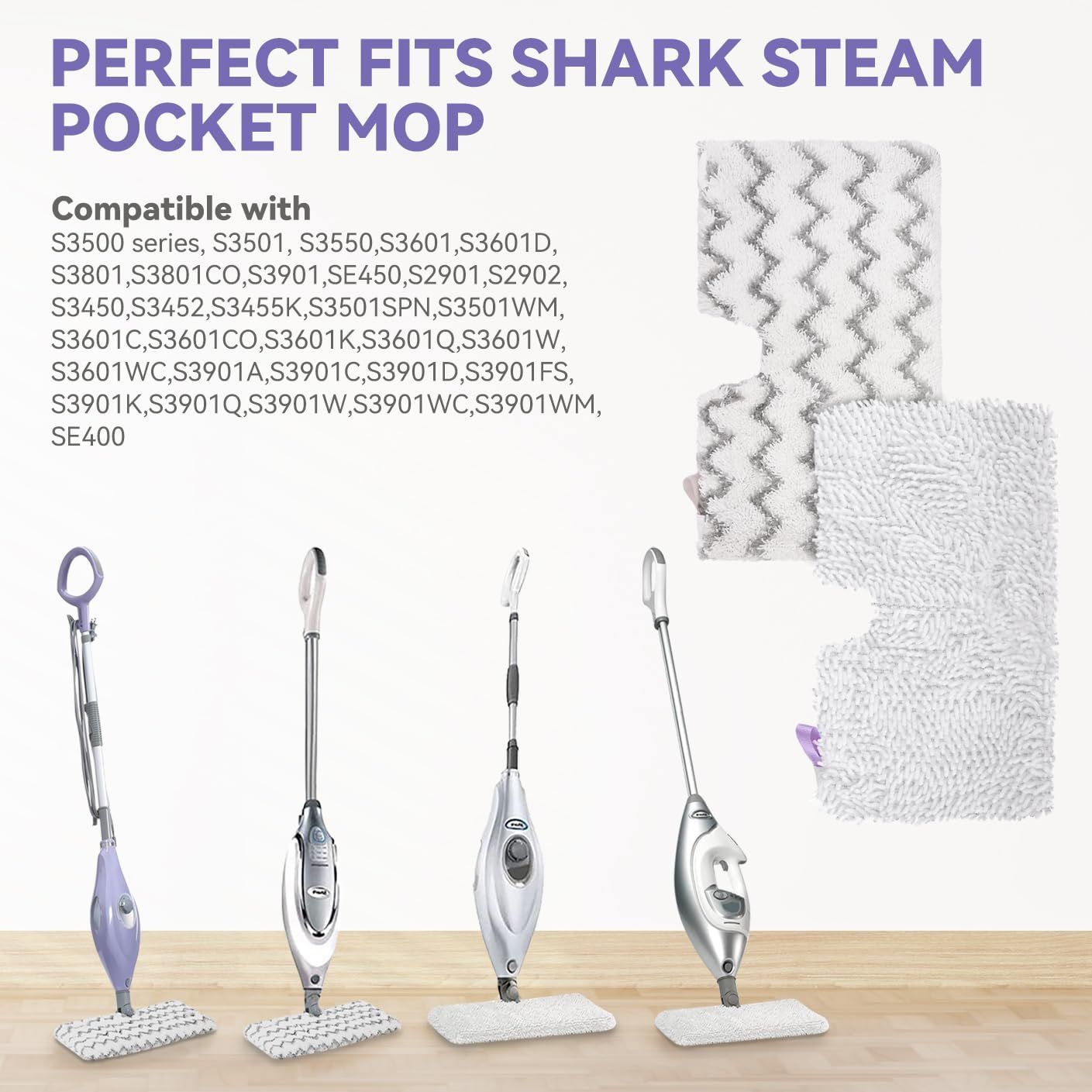 S3501 or Shark Steam Pocket Mop Pads: Washable Steam Mop Replacement Pads or Shark Steamer S3601D S3601 S3801CO S3901 S3550 SE450 (6Pack) - Image 3