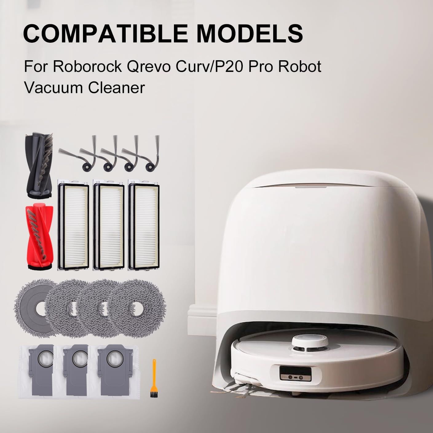 Replacement Parts Accessories Kit or  Qrevo S5V/Qrevo Curv/Qrevo Curv S5X/Qrevo Edge S5A Series Robot Vacuum Cleaner - 1 Main Brush, 3 HEPA ilters, 3 Dust Bags, 4 Mop Pads, 4 Side Brushes - Image 3