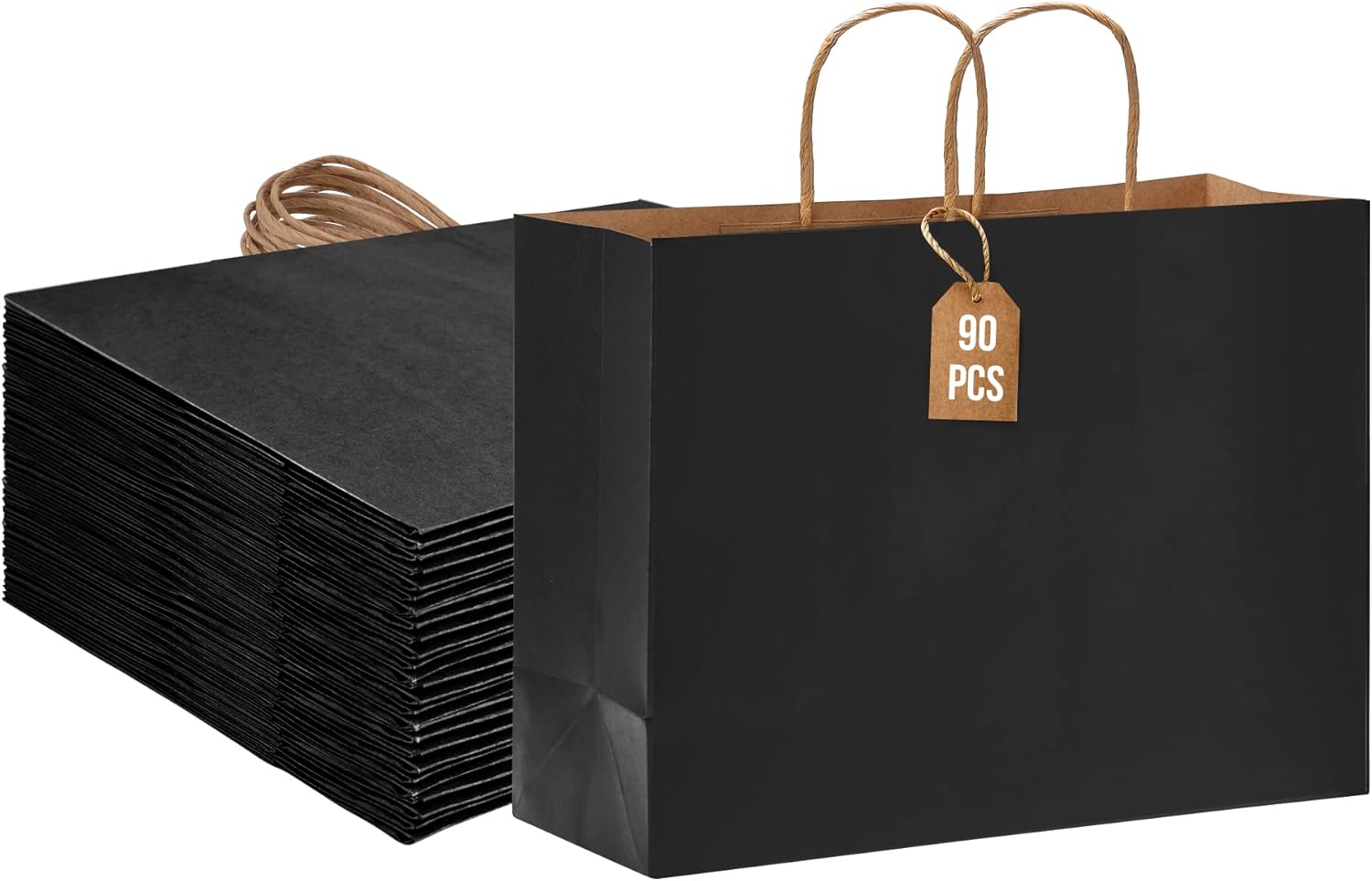 Moretoes 90pcs Black Gift Bags, 16x6x12 Inch Large Paper Bags with Handles Bulk for Boutiques, Grocery, Small Business, Mechandise, Party, Gifts & Merchandise - Image 1