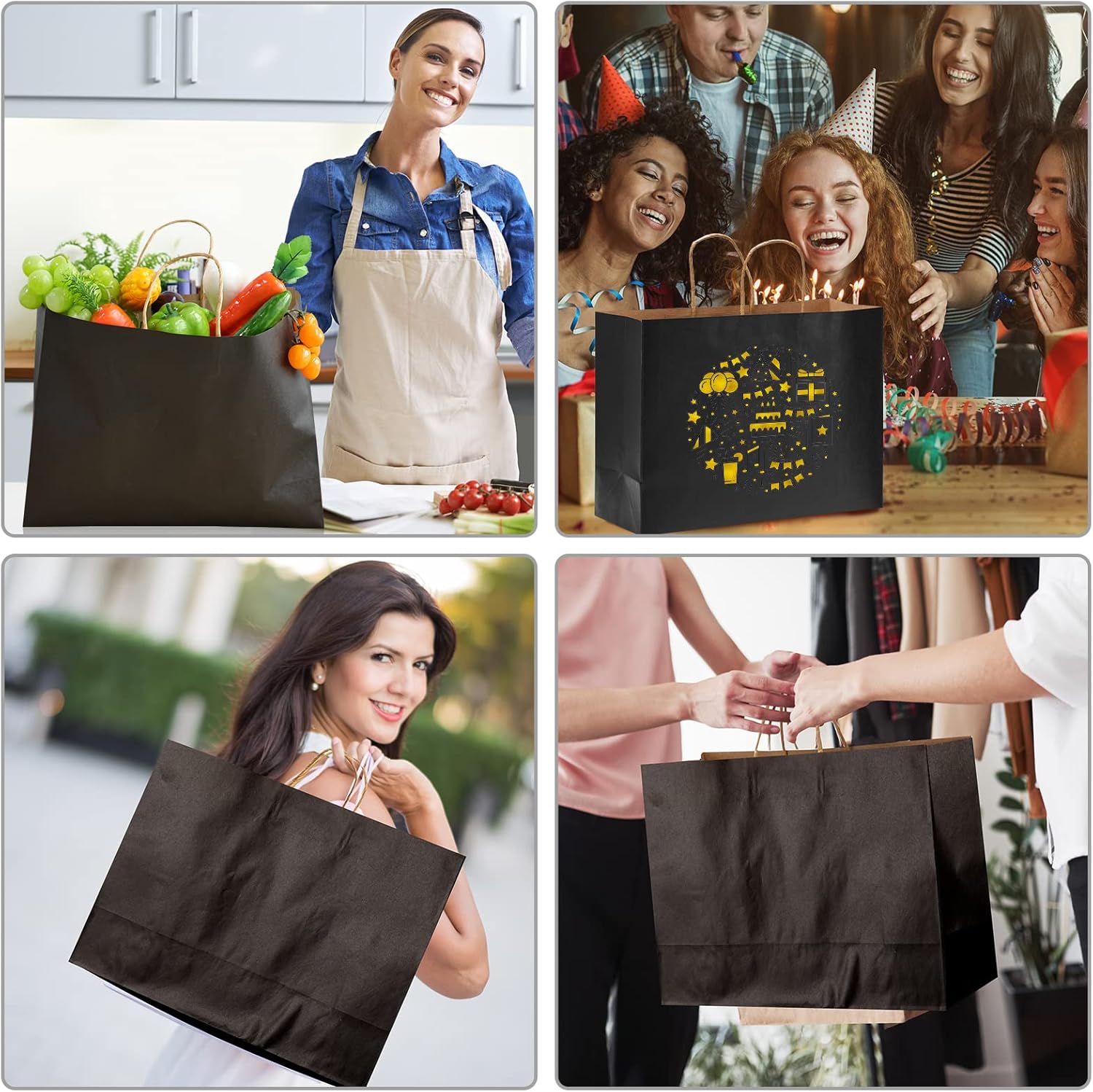 Moretoes 90pcs Black Gift Bags, 16x6x12 Inch Large Paper Bags with Handles Bulk for Boutiques, Grocery, Small Business, Mechandise, Party, Gifts & Merchandise - Image 6