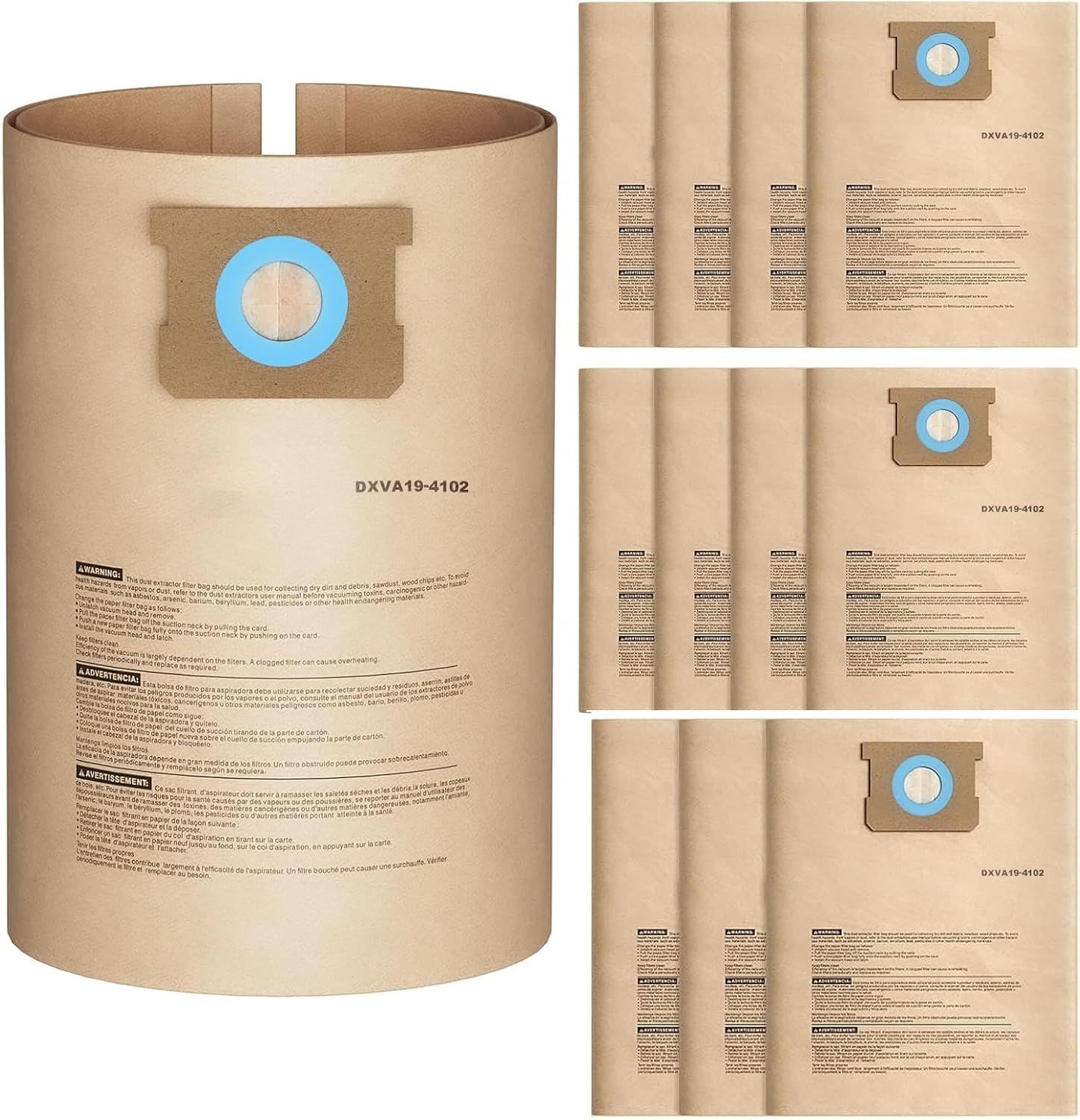 12 Pack DXVA19-4102 Dust Bags or DEWALT 12-16 Gallon Wet Dry Vacuum, Compatible with DXV12P DXV14P DXV16P DXV16PA DXV16S - Image 1