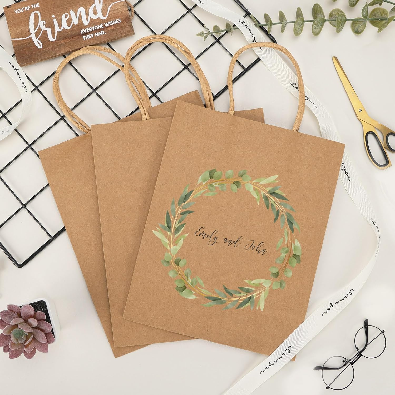Moretoes 50pcs Brown Kraft Paper Bags - 10x5x13 Inches, Handles, Bulk - Retail & Shopping Bags for Birthday & Wedding Party Favors - Image 4