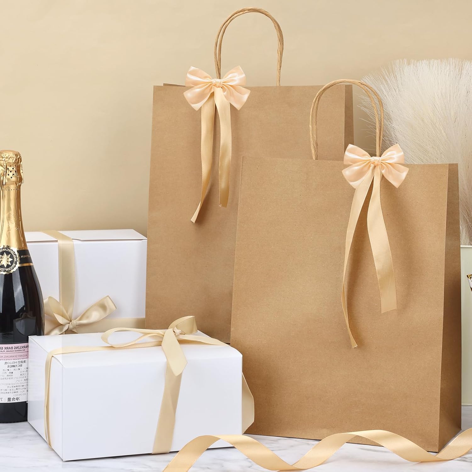 Moretoes 50pcs Brown Kraft Paper Bags - 10x5x13 Inches, Handles, Bulk - Retail & Shopping Bags for Birthday & Wedding Party Favors - Image 5