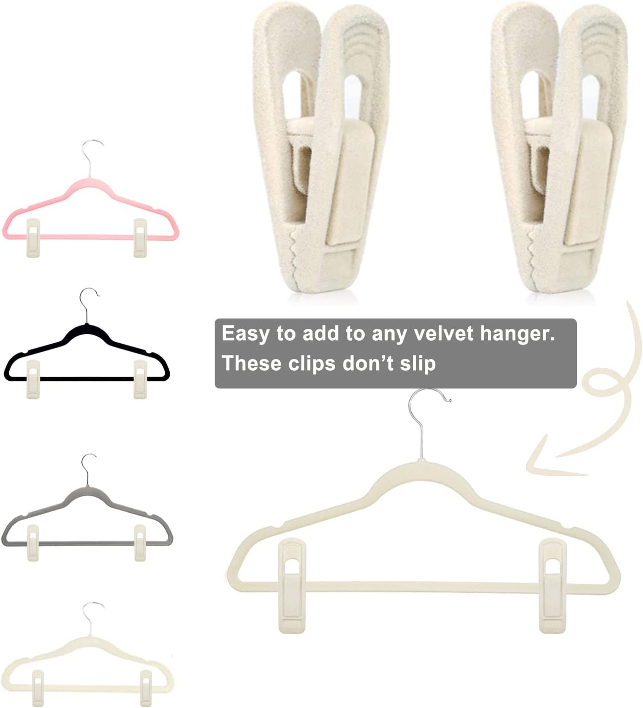 Velvet Hanger Clips for Velvet Hangers - 20 PCS Beige Non-Slip Velvet Clip for Skirt Hanger, Strong Flocking Clips Fit for Ivory Velvet Hangers - Image 2