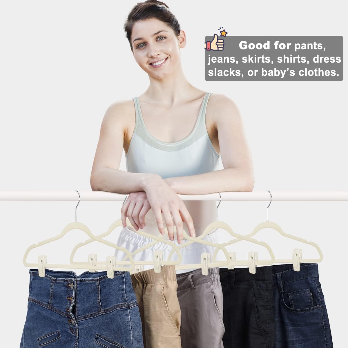 Velvet Hanger Clips for Velvet Hangers - 20 PCS Beige Non-Slip Velvet Clip for Skirt Hanger, Strong Flocking Clips Fit for Ivory Velvet Hangers - Image 4