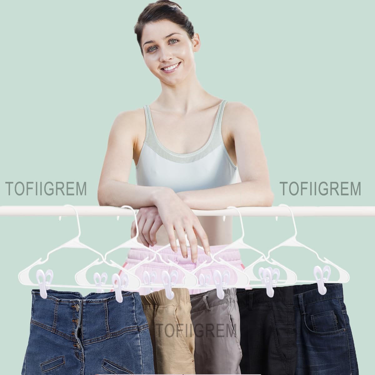 White Hanger Clips 50 Pack, Multi-Purpose Plastic Hangers Clips Perfect for Plastic Clothes Hangers, Clothes Pins Finger Clip for Skirt Pants Hangers - Image 2