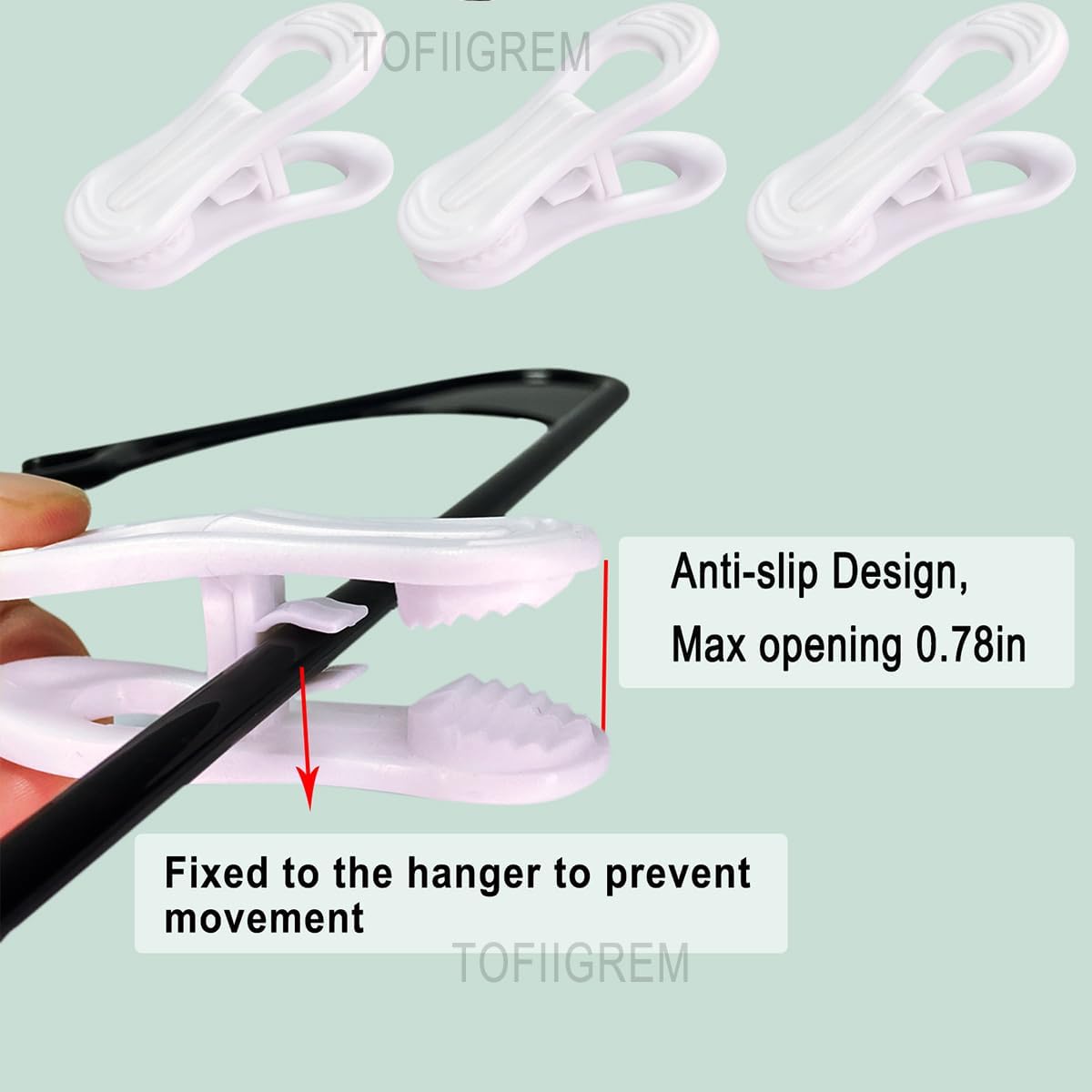 White Hanger Clips 50 Pack, Multi-Purpose Plastic Hangers Clips Perfect for Plastic Clothes Hangers, Clothes Pins Finger Clip for Skirt Pants Hangers - Image 4