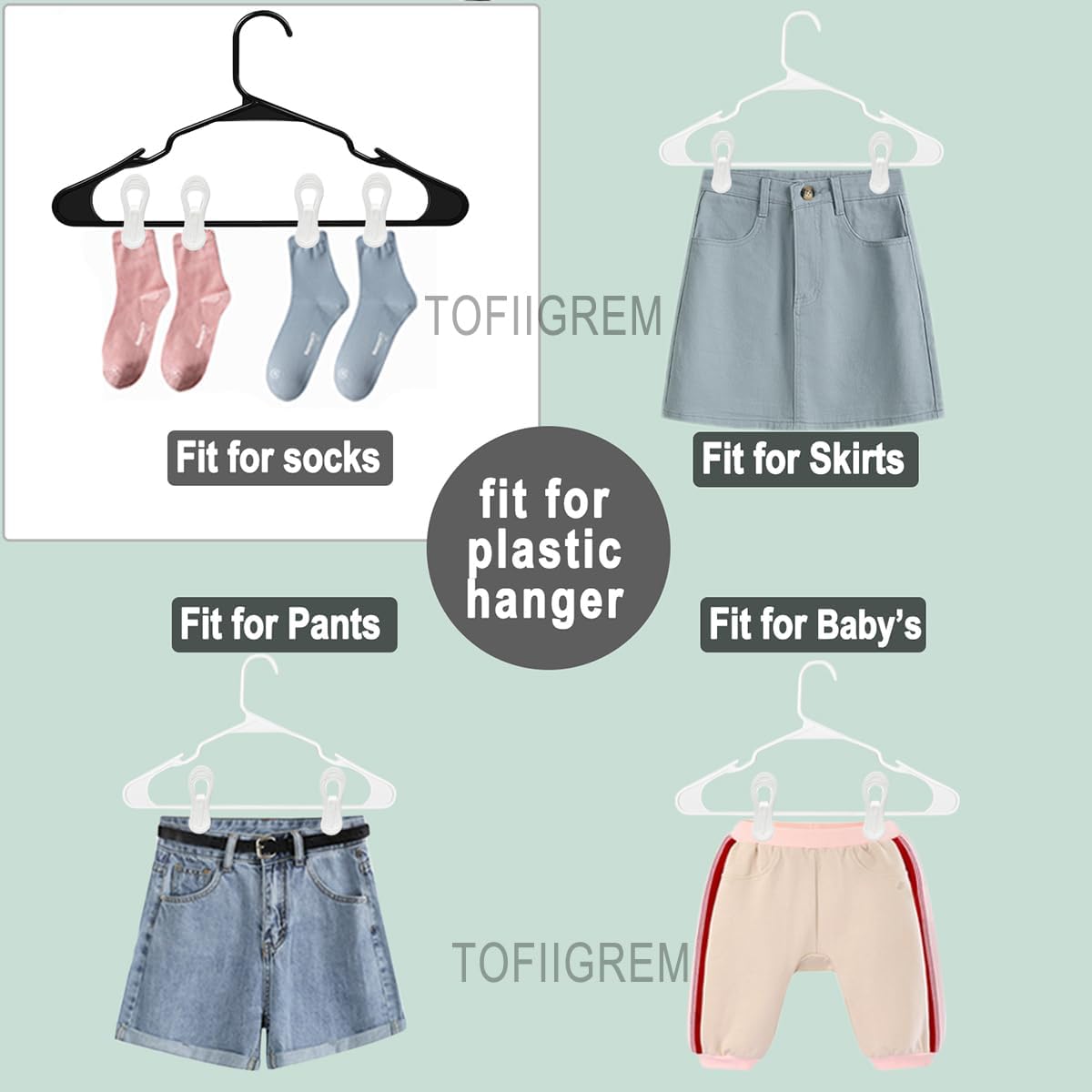 White Hanger Clips 50 Pack, Multi-Purpose Plastic Hangers Clips Perfect for Plastic Clothes Hangers, Clothes Pins Finger Clip for Skirt Pants Hangers - Image 5