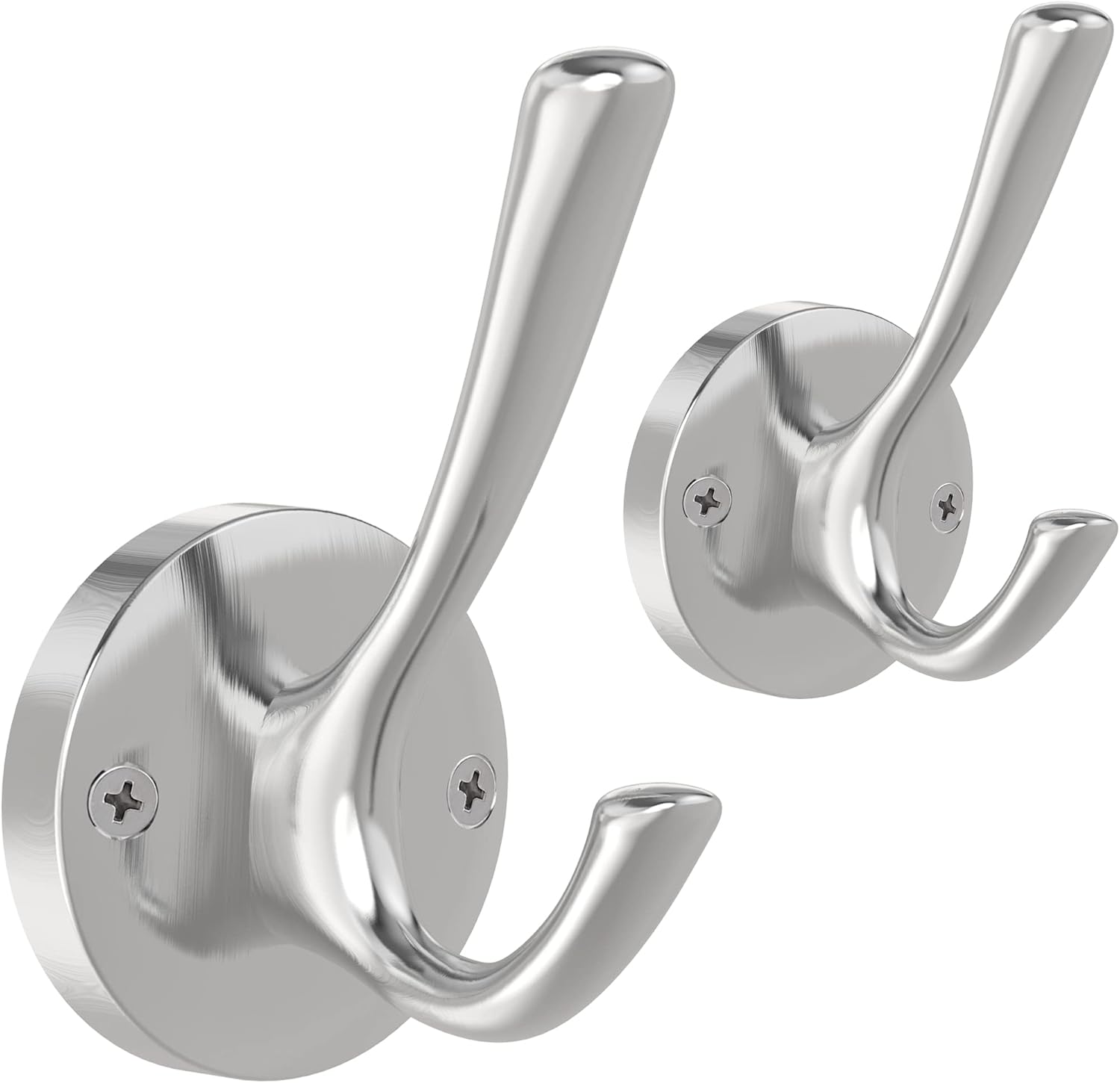 Brushed Nickel Wall Hooks Towel Hooks, 2 Pack Coat Robe Hook Heavy Duty Bathroom Double Hook Wall Mounted, Hand Towel Hooks for Closet Entryway Cubicle Kitchen - Image 1