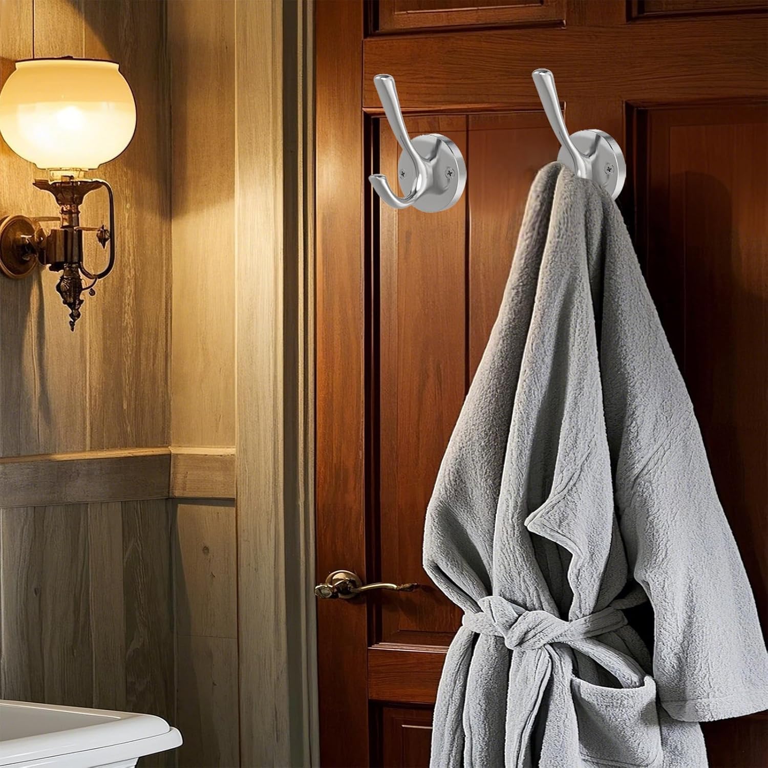 Brushed Nickel Wall Hooks Towel Hooks, 2 Pack Coat Robe Hook Heavy Duty Bathroom Double Hook Wall Mounted, Hand Towel Hooks for Closet Entryway Cubicle Kitchen - Image 4