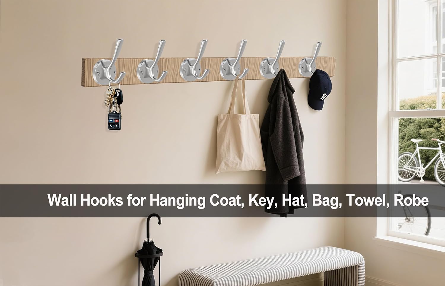 Brushed Nickel Wall Hooks Towel Hooks, 2 Pack Coat Robe Hook Heavy Duty Bathroom Double Hook Wall Mounted, Hand Towel Hooks for Closet Entryway Cubicle Kitchen - Image 6