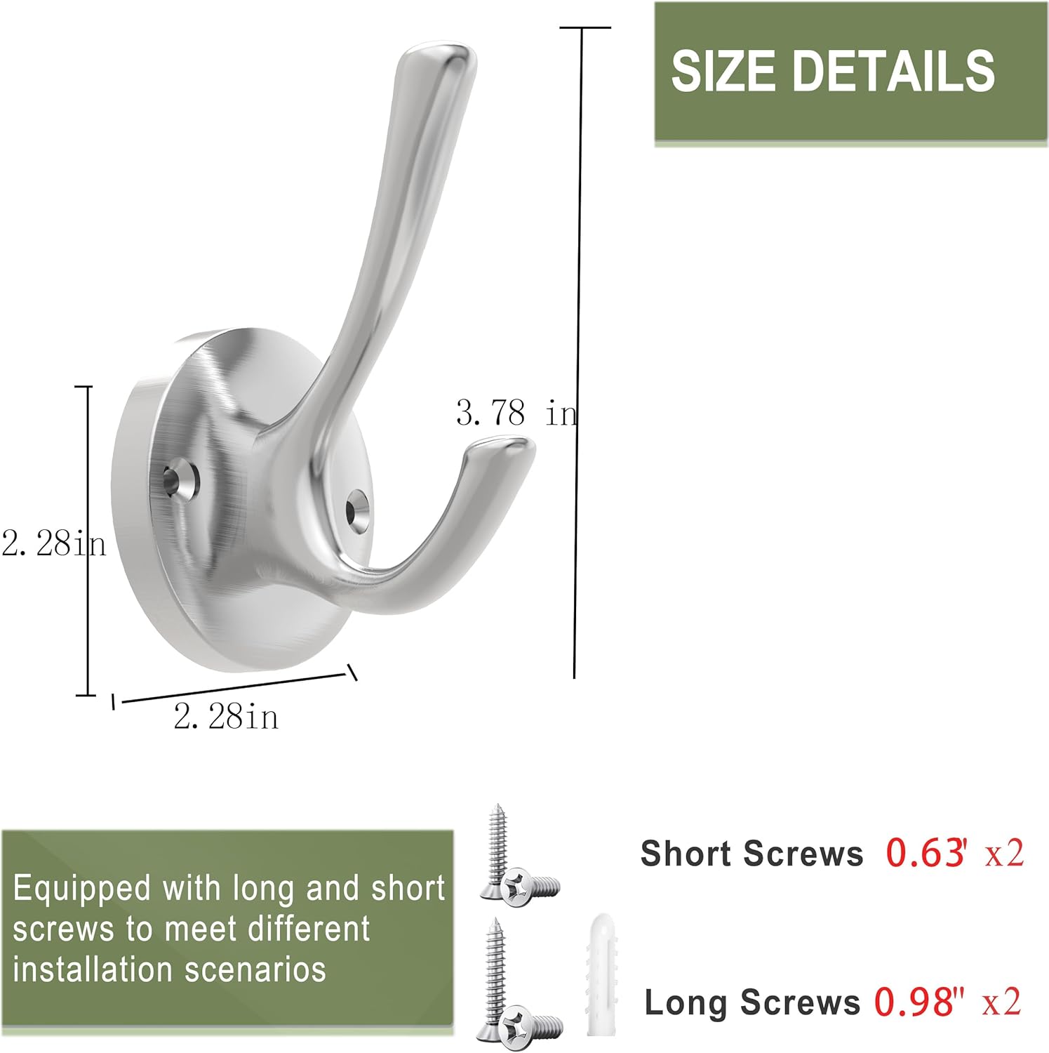 Brushed Nickel Wall Hooks Towel Hooks, 2 Pack Coat Robe Hook Heavy Duty Bathroom Double Hook Wall Mounted, Hand Towel Hooks for Closet Entryway Cubicle Kitchen - Image 7