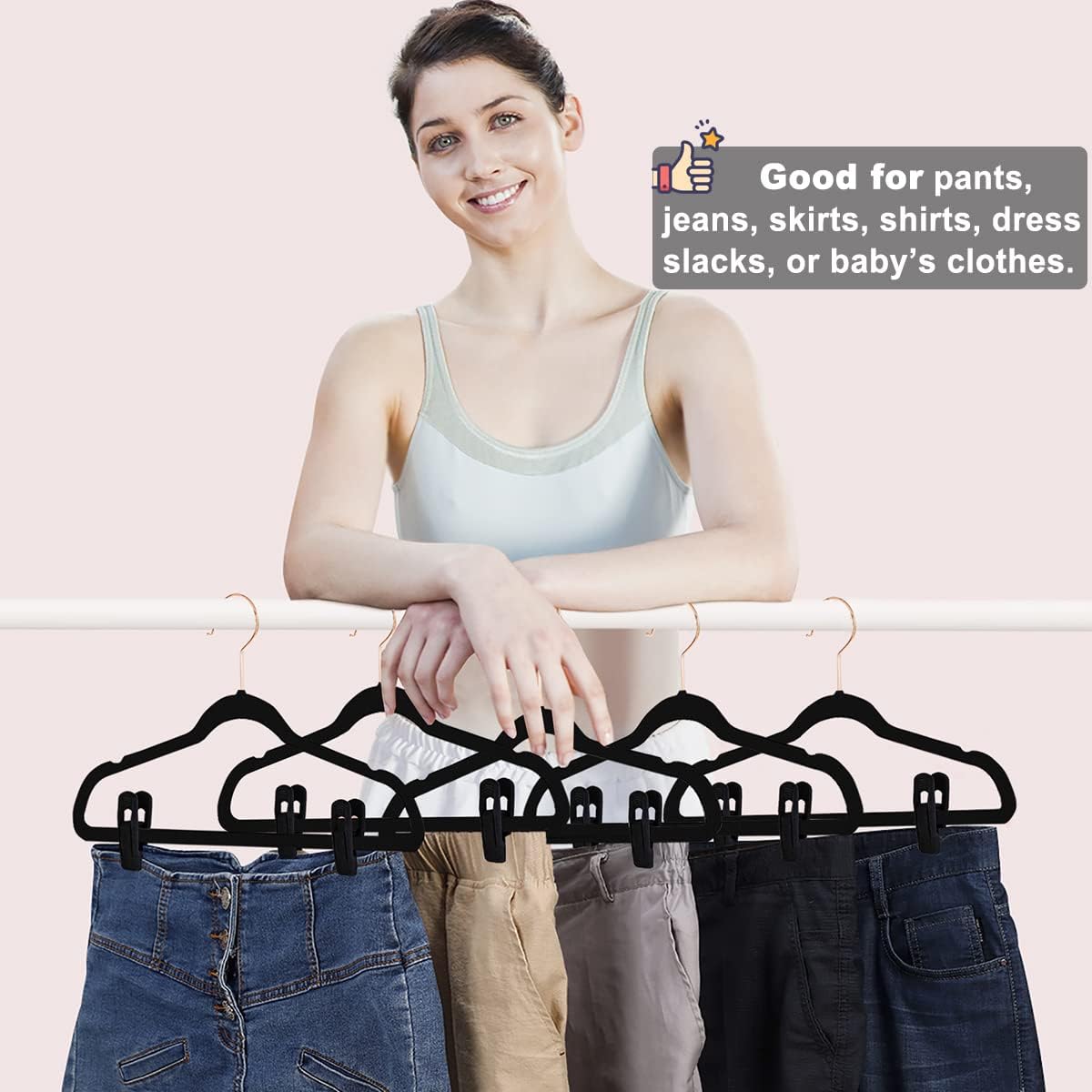 Black Velvet Hanger Clips (60-Pack), Strong Finger Clips for Velvet Hangers, Skirt Hanger Clips Fit for Flocking Hangers - Image 2