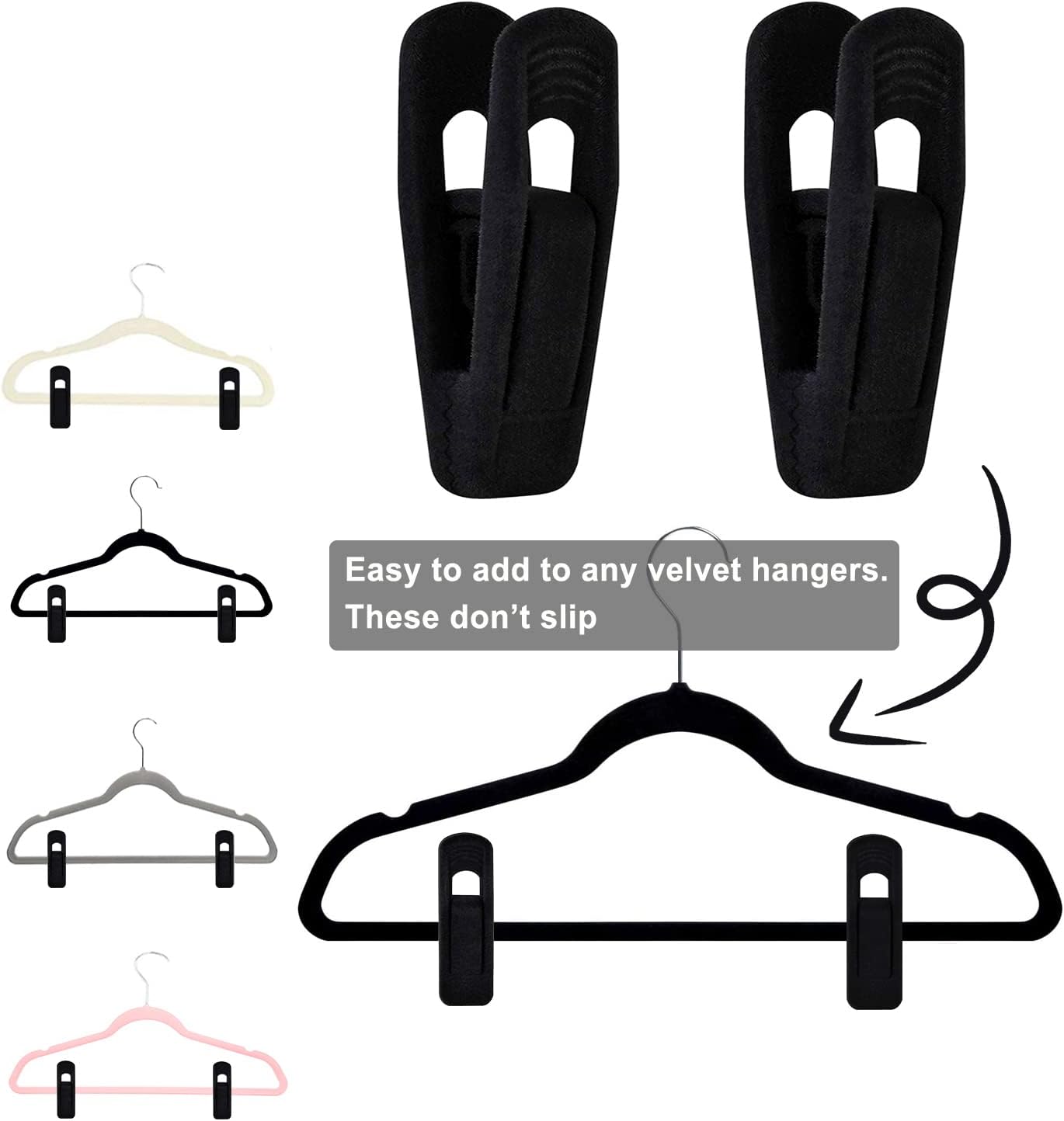 Black Velvet Hanger Clips (60-Pack), Strong Finger Clips for Velvet Hangers, Skirt Hanger Clips Fit for Flocking Hangers - Image 4