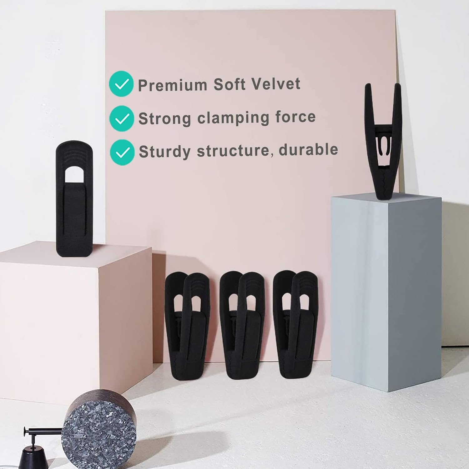 Black Velvet Hanger Clips (60-Pack), Strong Finger Clips for Velvet Hangers, Skirt Hanger Clips Fit for Flocking Hangers - Image 7