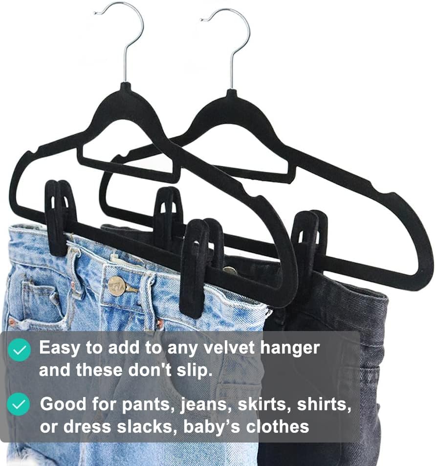 Black Velvet Hanger Clips (60-Pack), Strong Finger Clips for Velvet Hangers, Skirt Hanger Clips Fit for Flocking Hangers - Image 8