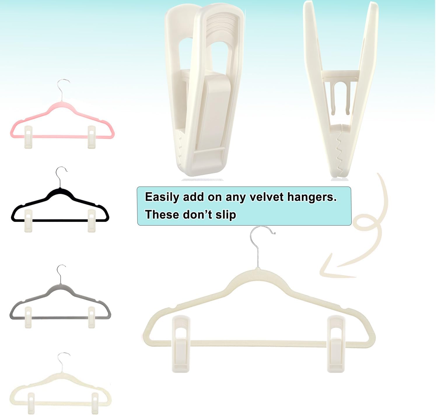 Hanger Clips for Velvet Hangers (Beige, 40 PCS), Non-Slip Plastic Clips Pant Skirt Hanger Clips for Flocking Hangers - Image 3