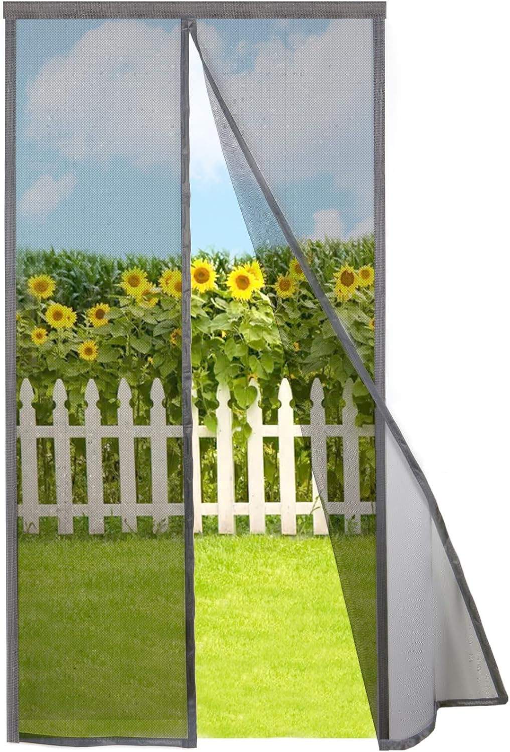 Magnetic Screen Door Self Closing, 78 x 84 inch, Grey Upgraded Polyester Thicken Mesh Mosquito Net for Patio Door, with Magnets, Keep Bugs Out, with Hook Tape - Image 1