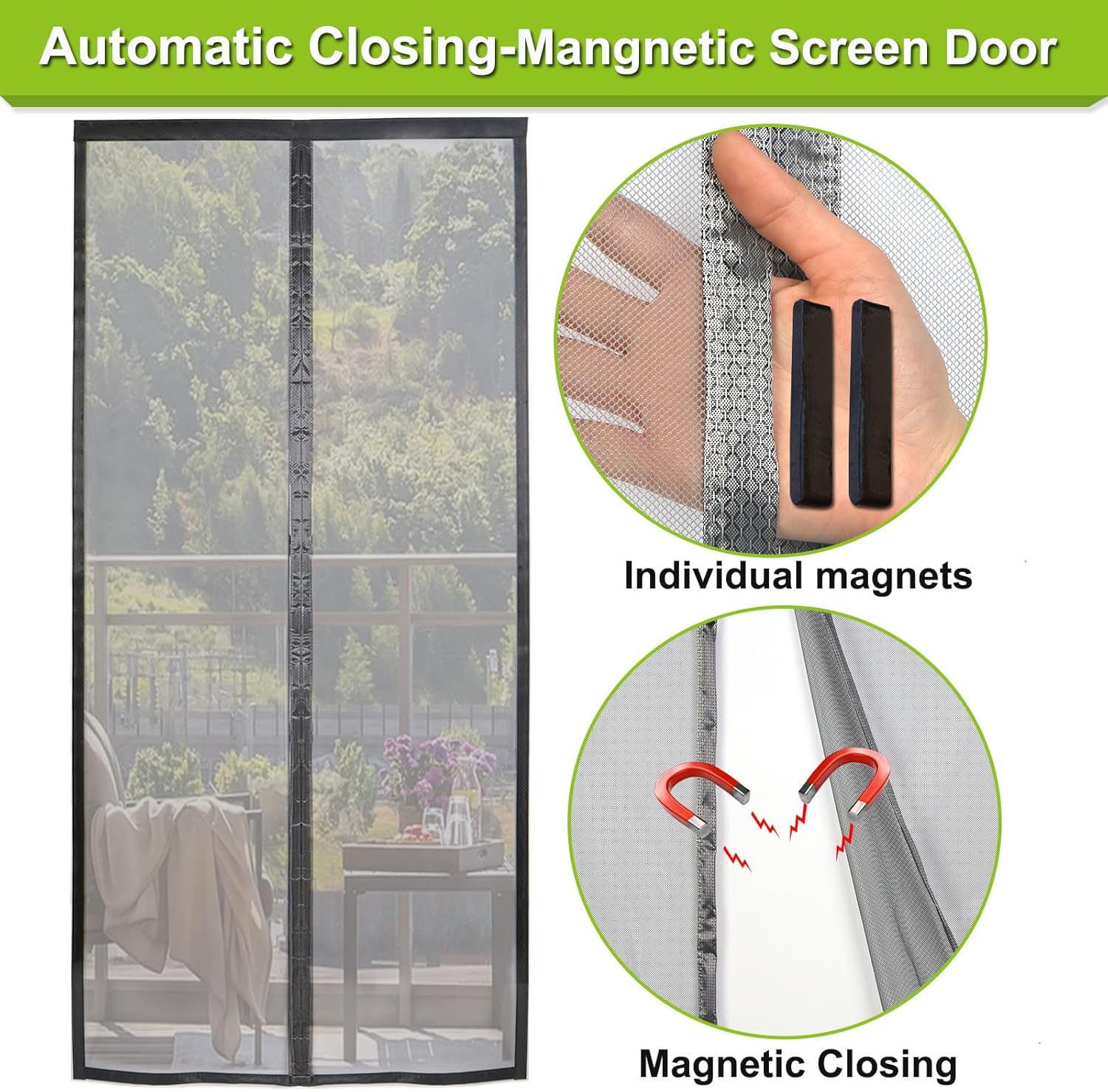 Magnetic Screen Door Self Closing, 78 x 84 inch, Grey Upgraded Polyester Thicken Mesh Mosquito Net for Patio Door, with Magnets, Keep Bugs Out, with Hook Tape - Image 3