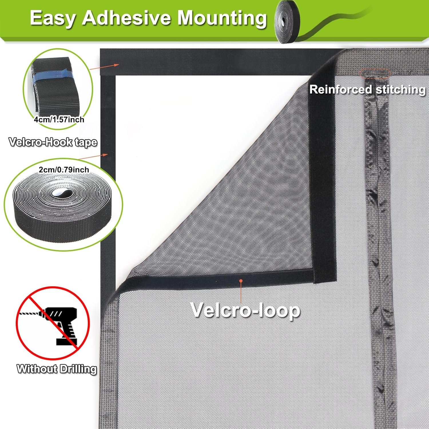 Magnetic Screen Door Self Closing, 78 x 84 inch, Grey Upgraded Polyester Thicken Mesh Mosquito Net for Patio Door, with Magnets, Keep Bugs Out, with Hook Tape - Image 4