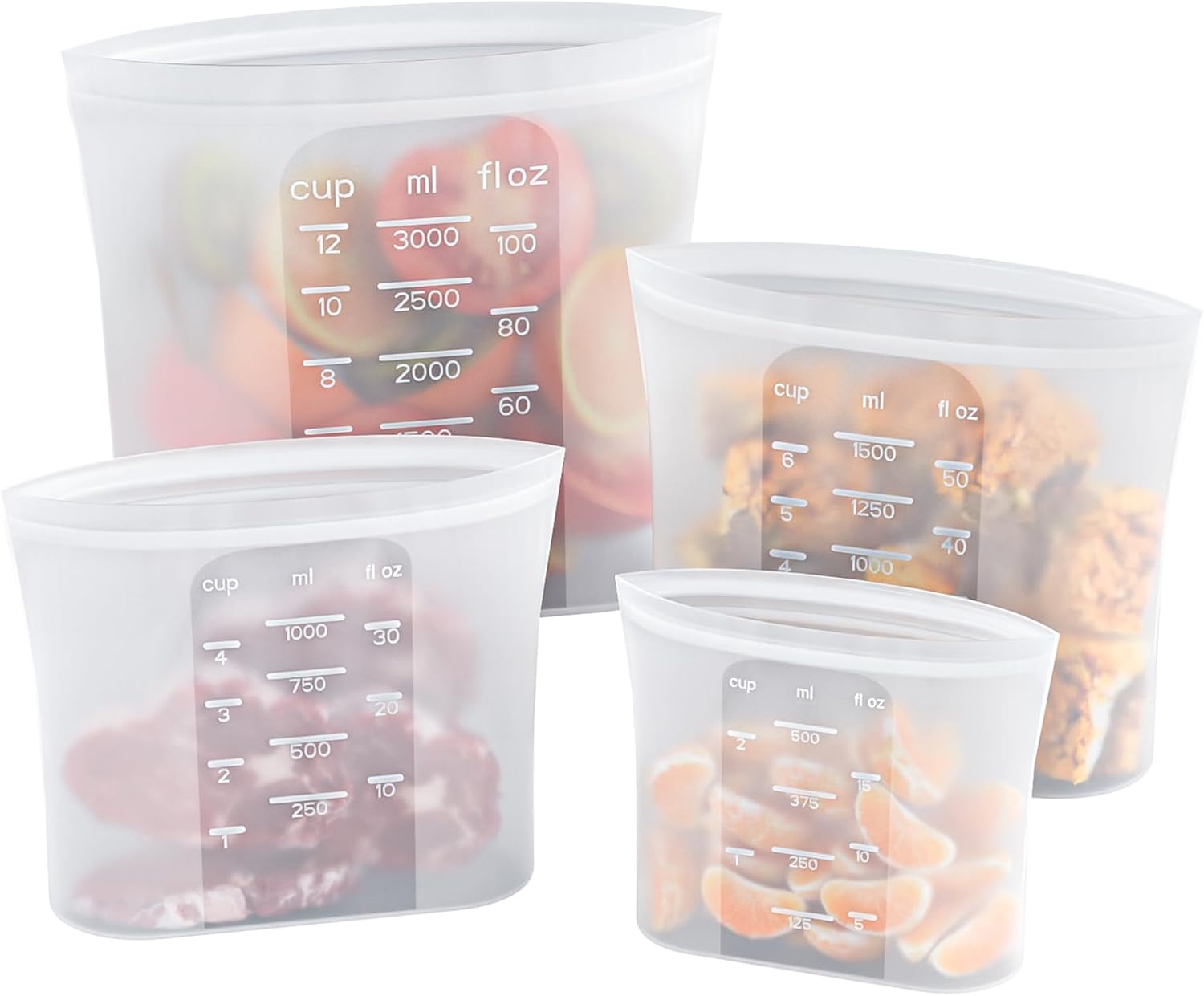 Bangp Premium Silicone Reusable Food Storage Bags,4 Pack,Stand-Up Bottom,Multi-Use Food Freezer Bag,Reclosable Silicone Bags for Marinate Meats,Salad Fruit,Home Organization,Leak-free,Dishwasher Safe - Image 1