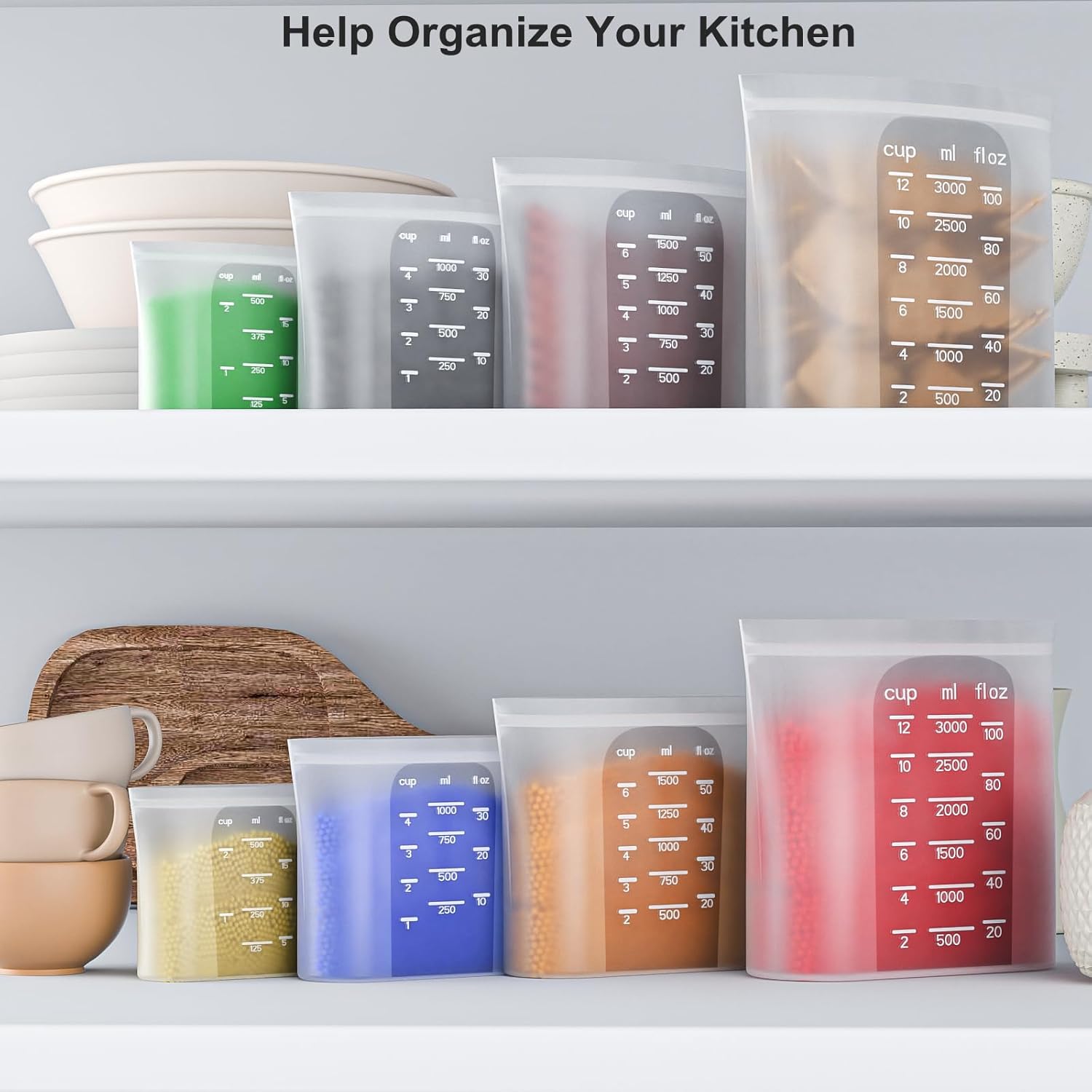 Bangp Premium Silicone Reusable Food Storage Bags,4 Pack,Stand-Up Bottom,Multi-Use Food Freezer Bag,Reclosable Silicone Bags for Marinate Meats,Salad Fruit,Home Organization,Leak-free,Dishwasher Safe - Image 7