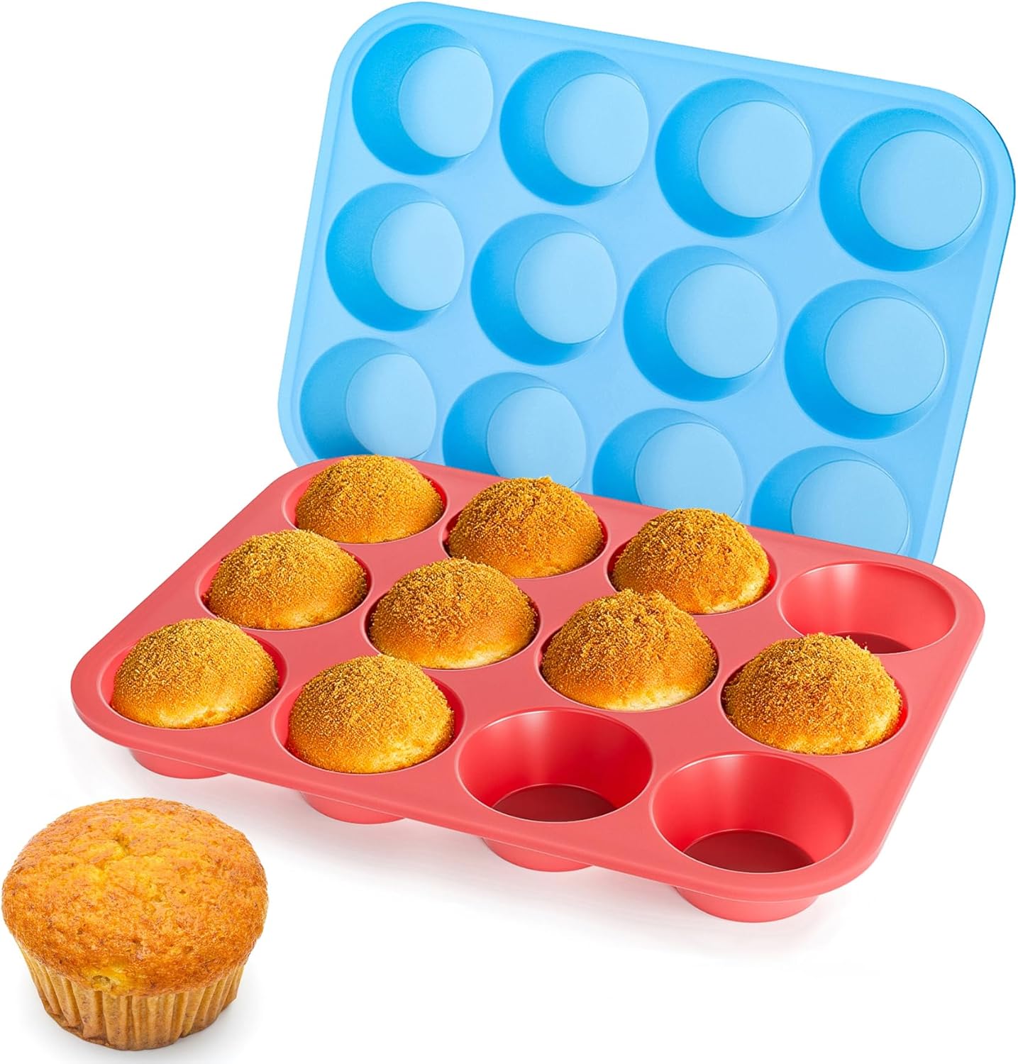 Bangp 2Pack Silicone Muffin Pans for Baking with Metal Reinforced Frame,12 Cup Regular Size Cupcake Pans,Premium Nonstick Food Grade Silicone Muffin Tray for Muffin,Cakes,Tart,Egg Bites - Image 1