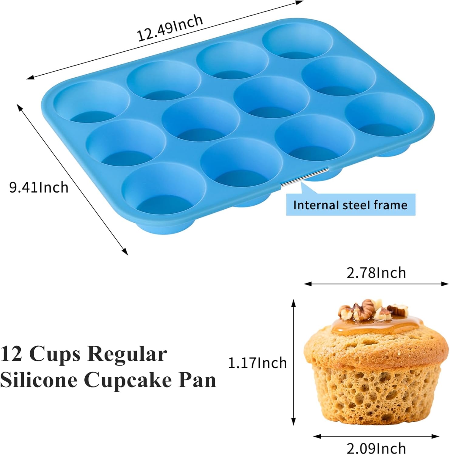 Bangp 2Pack Silicone Muffin Pans for Baking with Metal Reinforced Frame,12 Cup Regular Size Cupcake Pans,Premium Nonstick Food Grade Silicone Muffin Tray for Muffin,Cakes,Tart,Egg Bites - Image 4