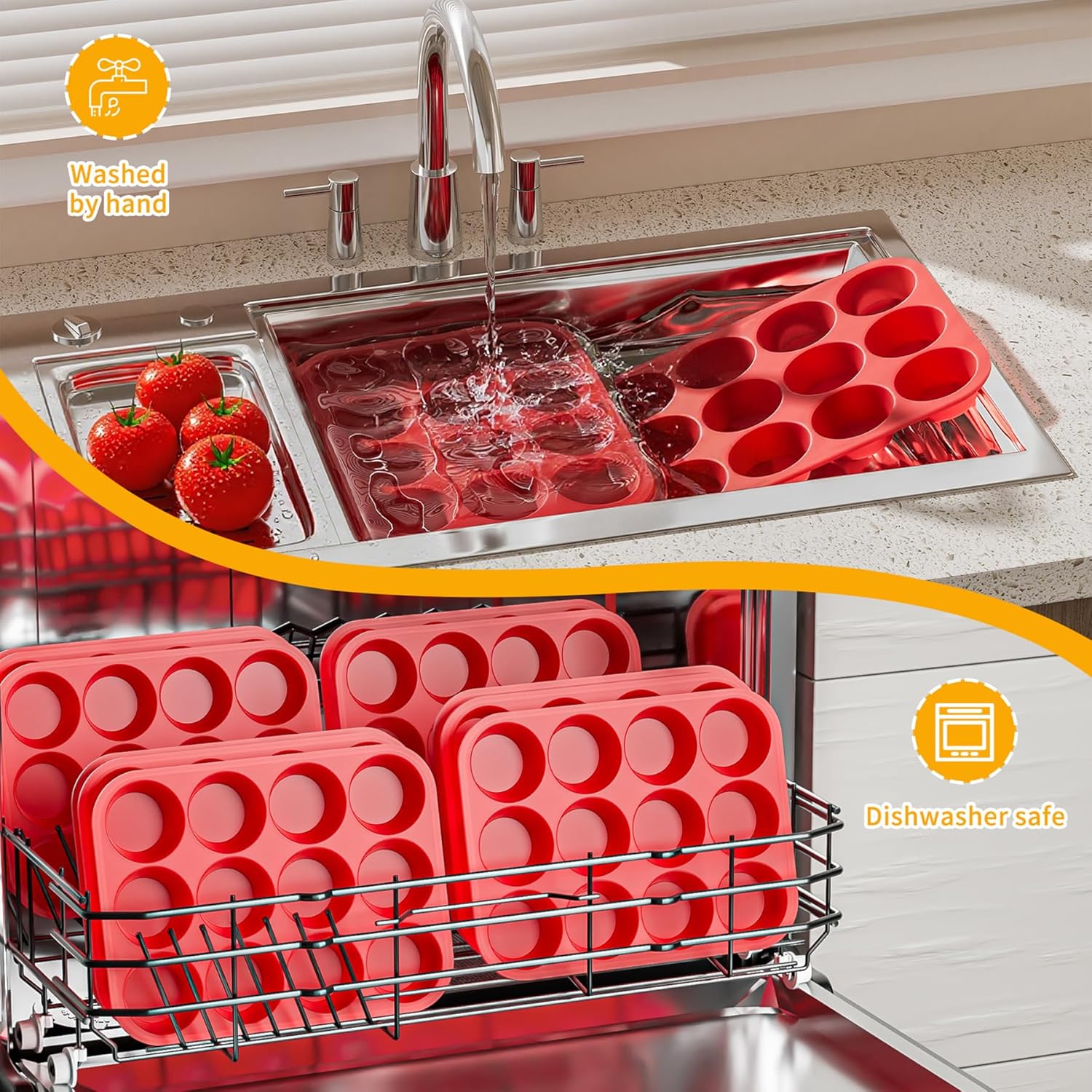 Bangp 2Pack Silicone Muffin Pans for Baking with Metal Reinforced Frame,12 Cup Regular Size Cupcake Pans,Premium Nonstick Food Grade Silicone Muffin Tray for Muffin,Cakes,Tart,Egg Bites - Image 5