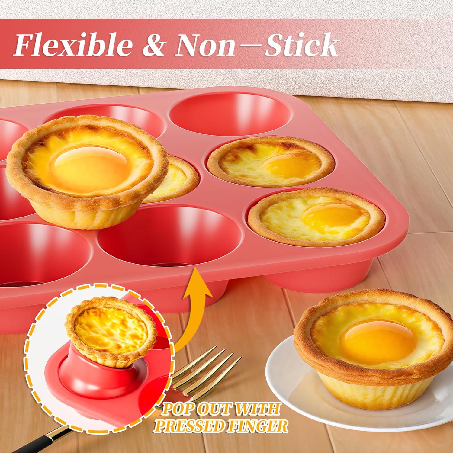 Bangp 2Pack Silicone Muffin Pans for Baking with Metal Reinforced Frame,12 Cup Regular Size Cupcake Pans,Premium Nonstick Food Grade Silicone Muffin Tray for Muffin,Cakes,Tart,Egg Bites - Image 6