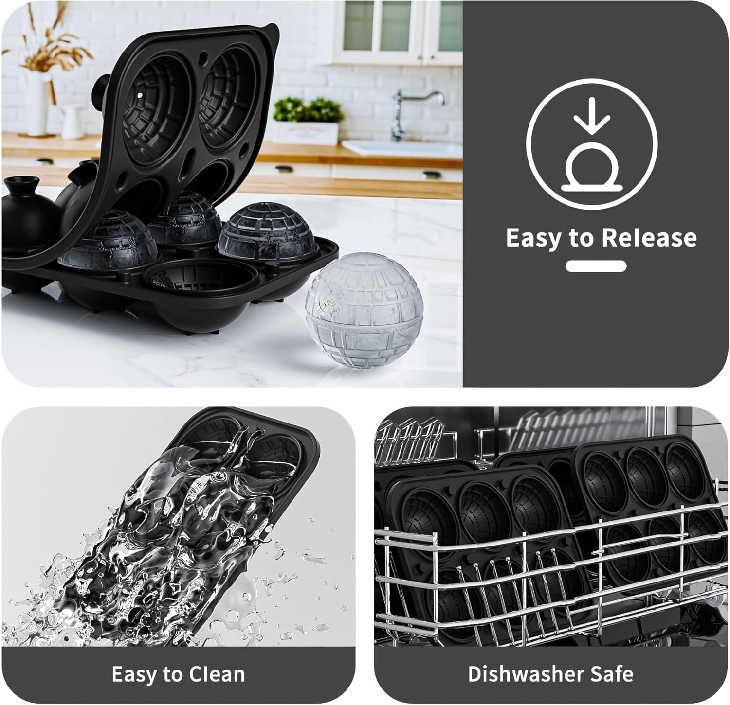 Bangp Large Ice Cube Tray for Whiskey,Sphere Ice Cube Molds, Silicone Ice Ball Maker Mold,Fun Shapes Ice Cube Mold for Cocktails, Bourbon,Brandy - Image 5