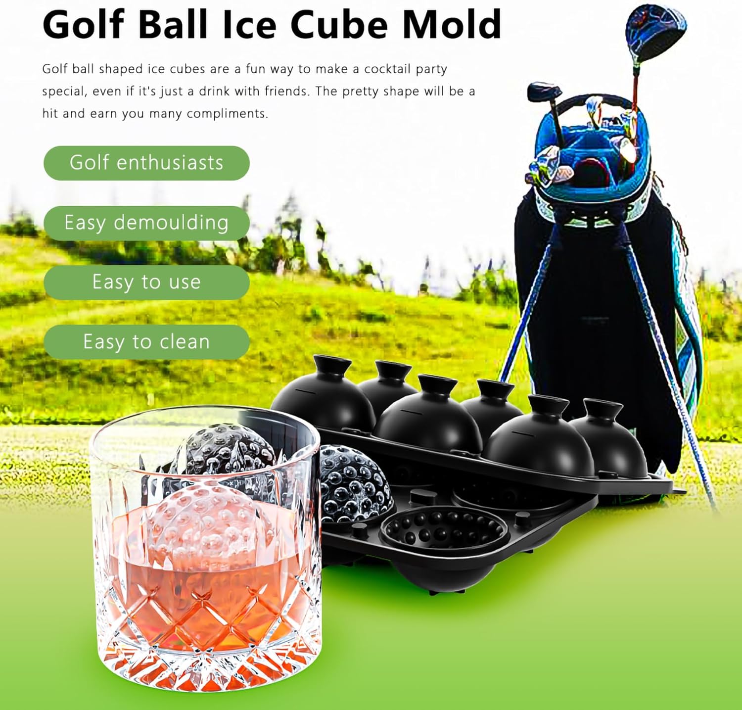 Bangp Golf Ball Ice Cube Molds,Novelty Golf Gifts Ball Ice Maker Mold,2.2