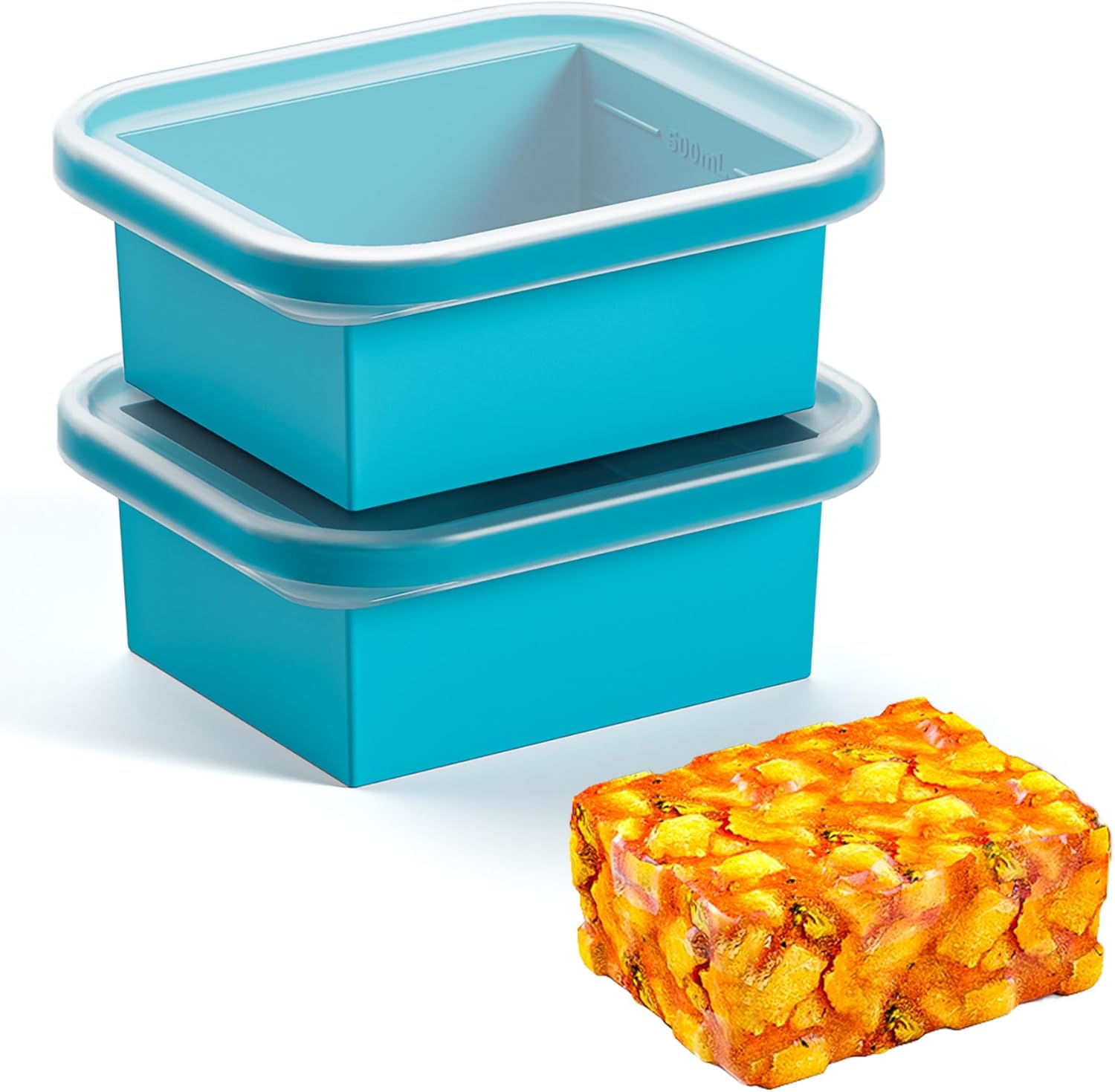 Bangp 2 Cup Silicone Freezer Trays with Lid,2 Pack,Thermally Insulated Containers for Food,Reusable,Soup Freezer Molds,Freeze and Store Soup, Broth, Sauce, Leftovers - Image 1