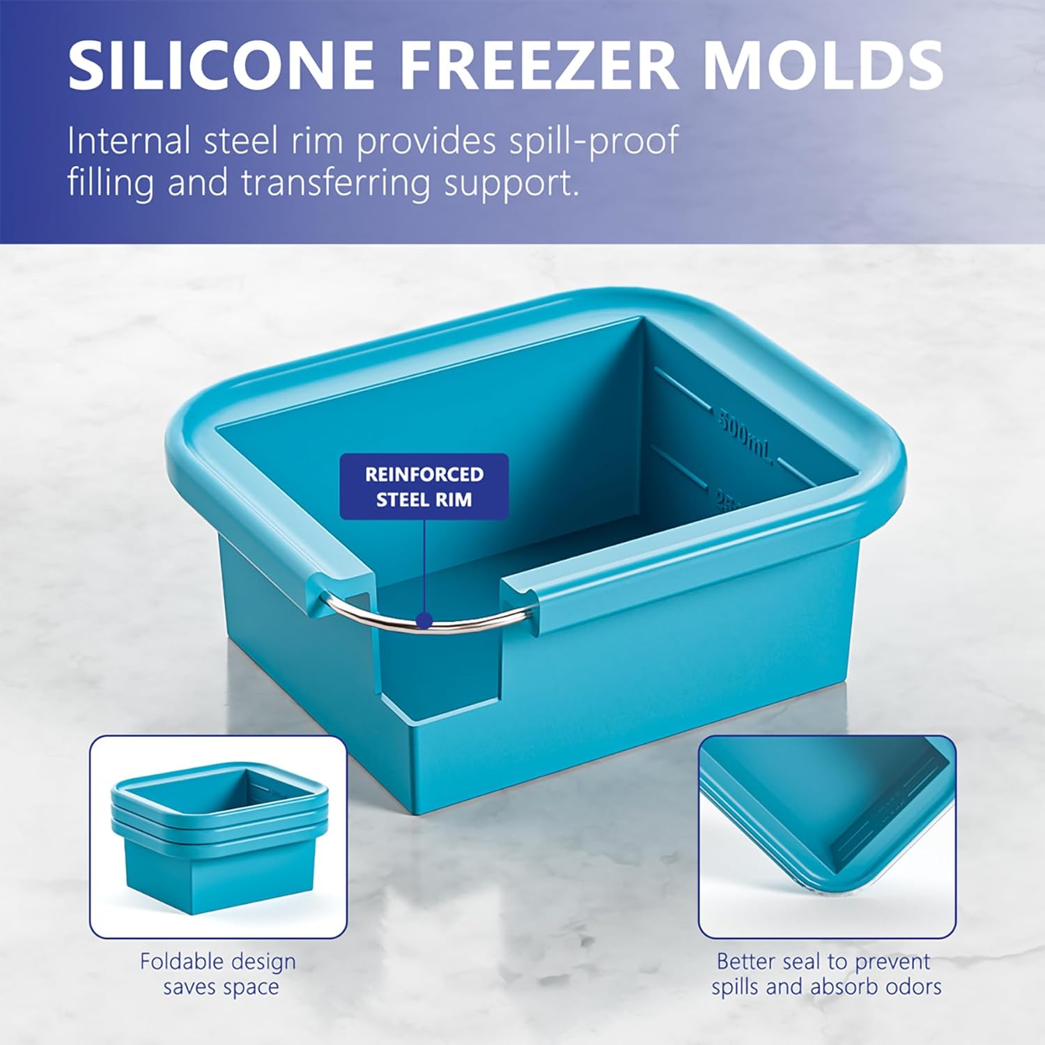 Bangp 2 Cup Silicone Freezer Trays with Lid,2 Pack,Thermally Insulated Containers for Food,Reusable,Soup Freezer Molds,Freeze and Store Soup, Broth, Sauce, Leftovers - Image 5