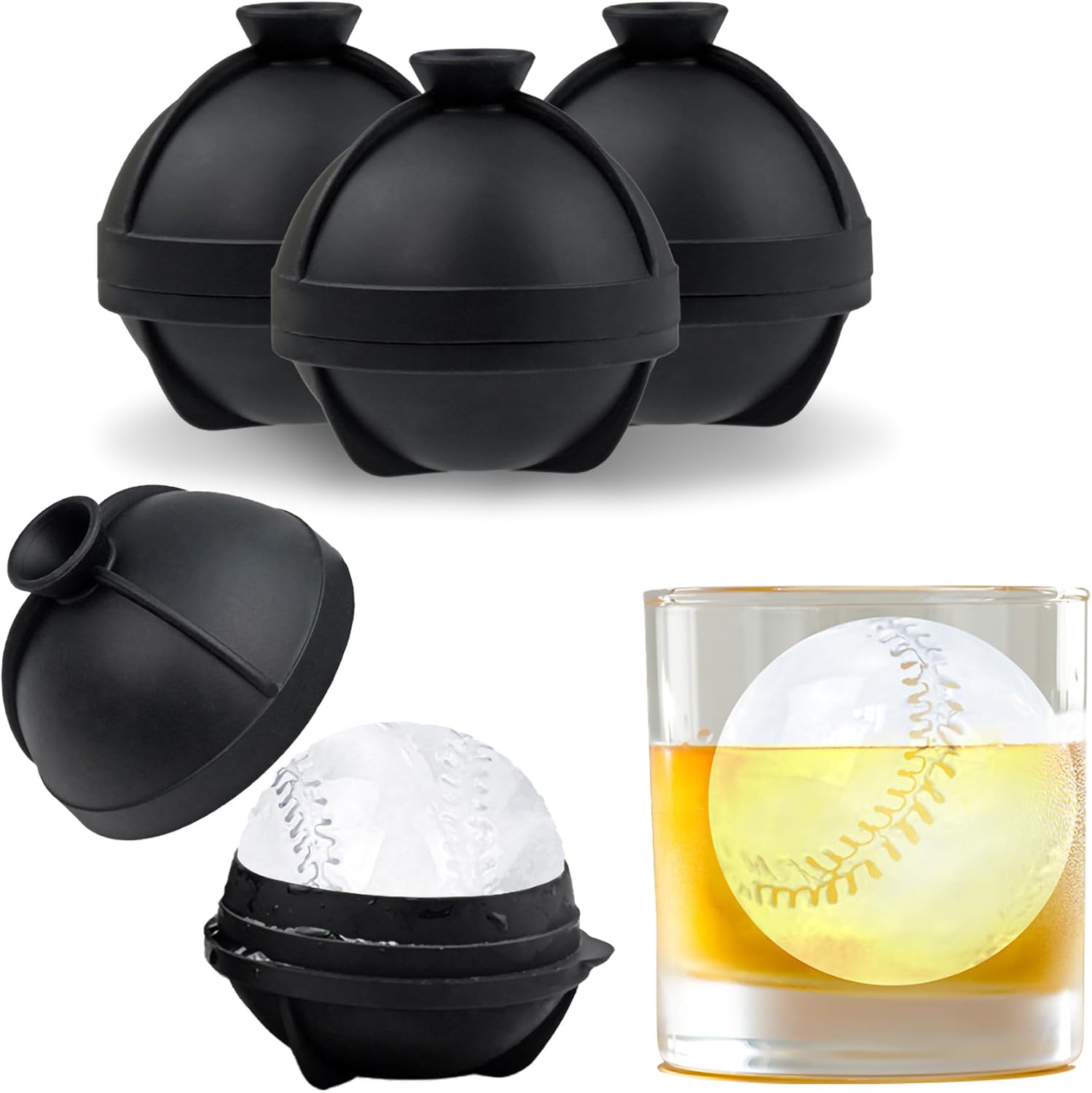 Bangp 2 PACK Large Ice Cube Trays and 4 PACK Baseball Ice Cube Molds,Create 16 2inch Square Ice Cubes and 4 2.5inch Baseball Shaped Ice Balls - Image 3