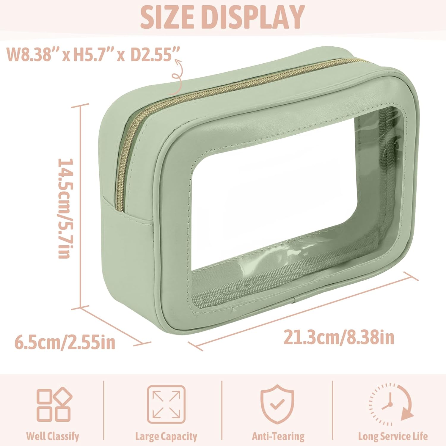 3PCS Clear Toiletry Bag,TSA Approved Travel Makeup Pouch with Zipper for Cosmetics and Toiletries，Diaper Bag Organizer Pouch Set，Women's Purse Organizer and Clear Car Bag - Image 3