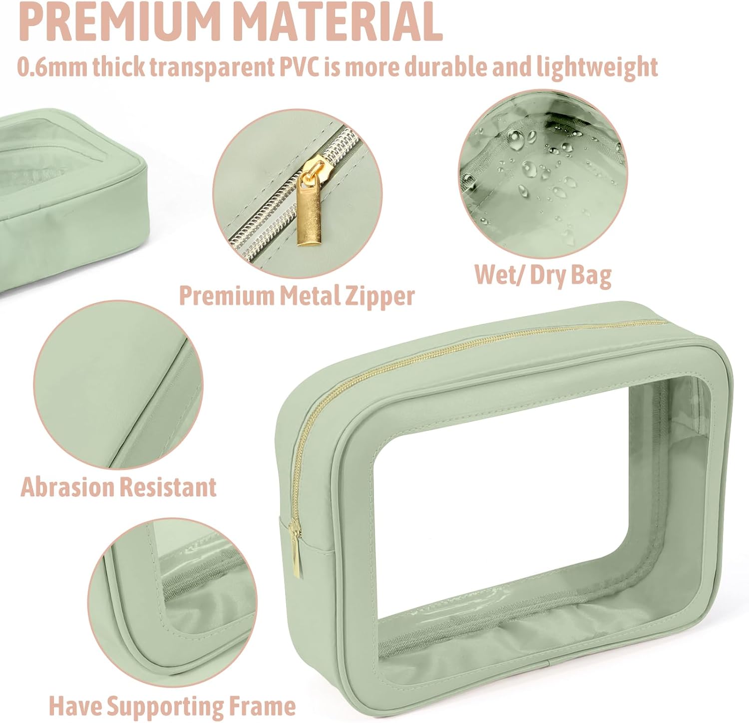 3PCS Clear Toiletry Bag,TSA Approved Travel Makeup Pouch with Zipper for Cosmetics and Toiletries，Diaper Bag Organizer Pouch Set，Women's Purse Organizer and Clear Car Bag - Image 4