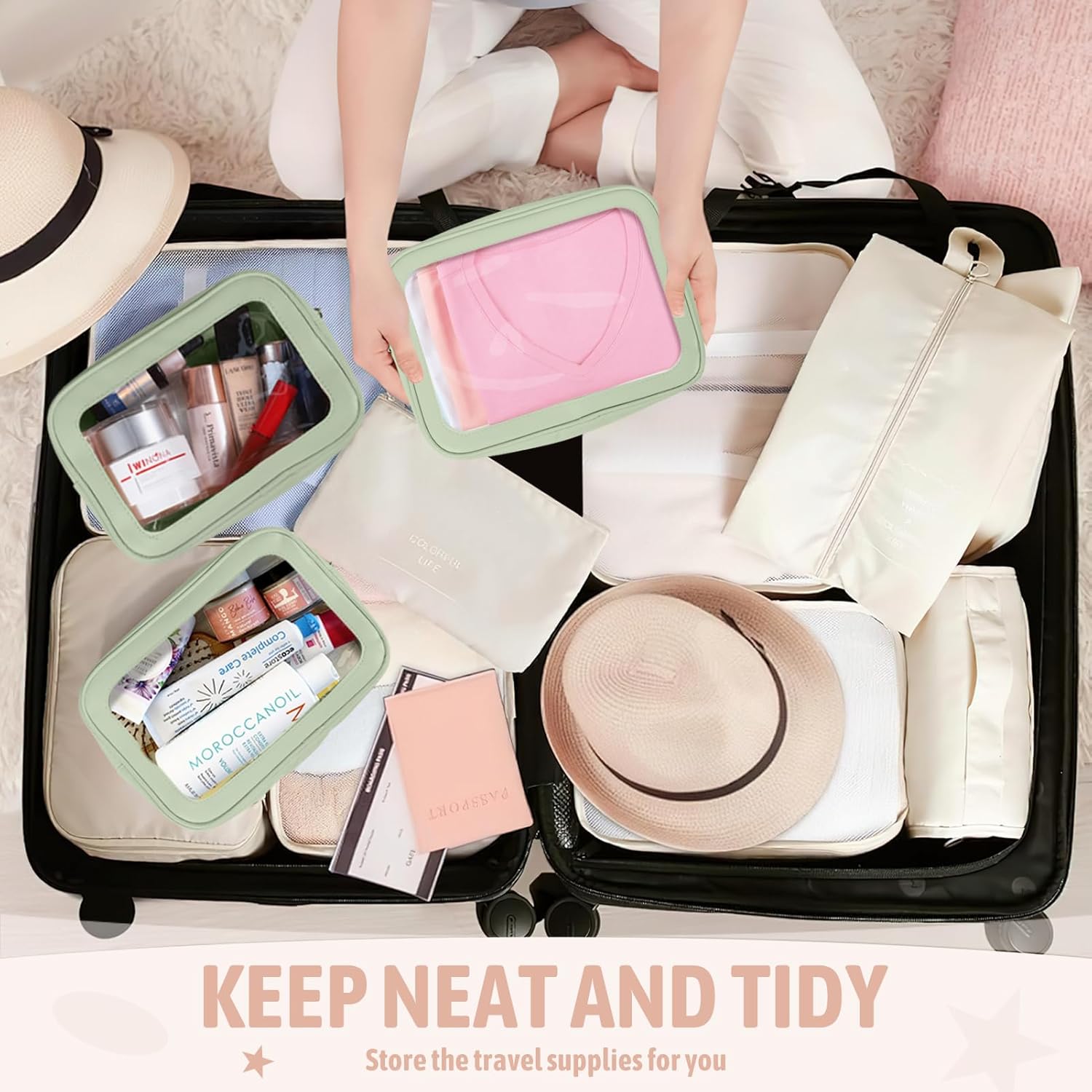 3PCS Clear Toiletry Bag,TSA Approved Travel Makeup Pouch with Zipper for Cosmetics and Toiletries，Diaper Bag Organizer Pouch Set，Women's Purse Organizer and Clear Car Bag - Image 6