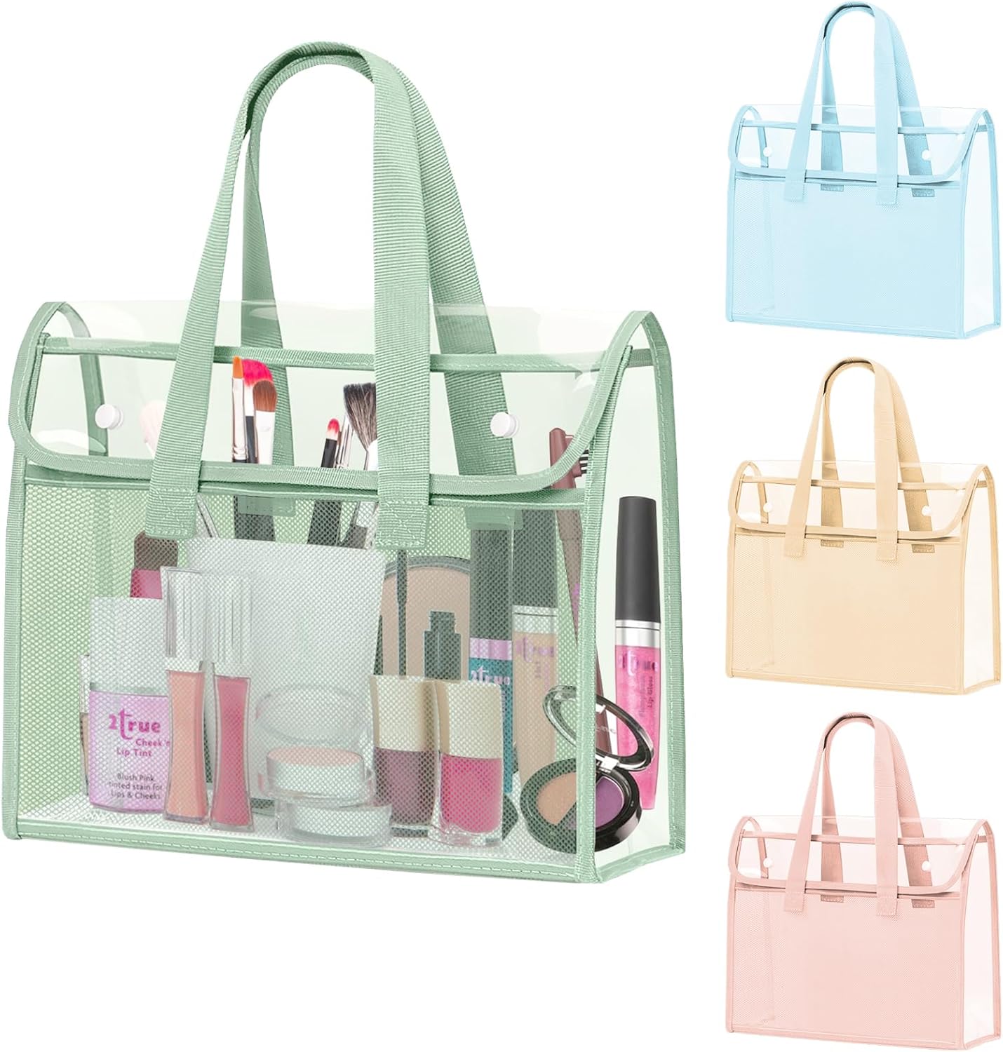 4 Pcs Clear Tote Bag, Large Makeup Bags, Clear PVC Cosmetic Bag Organizer, Multifunction Travel Toiletry Bag for Women, Transparent Beach Tote Bags, Transparent Organizer Storage Bags - Image 1