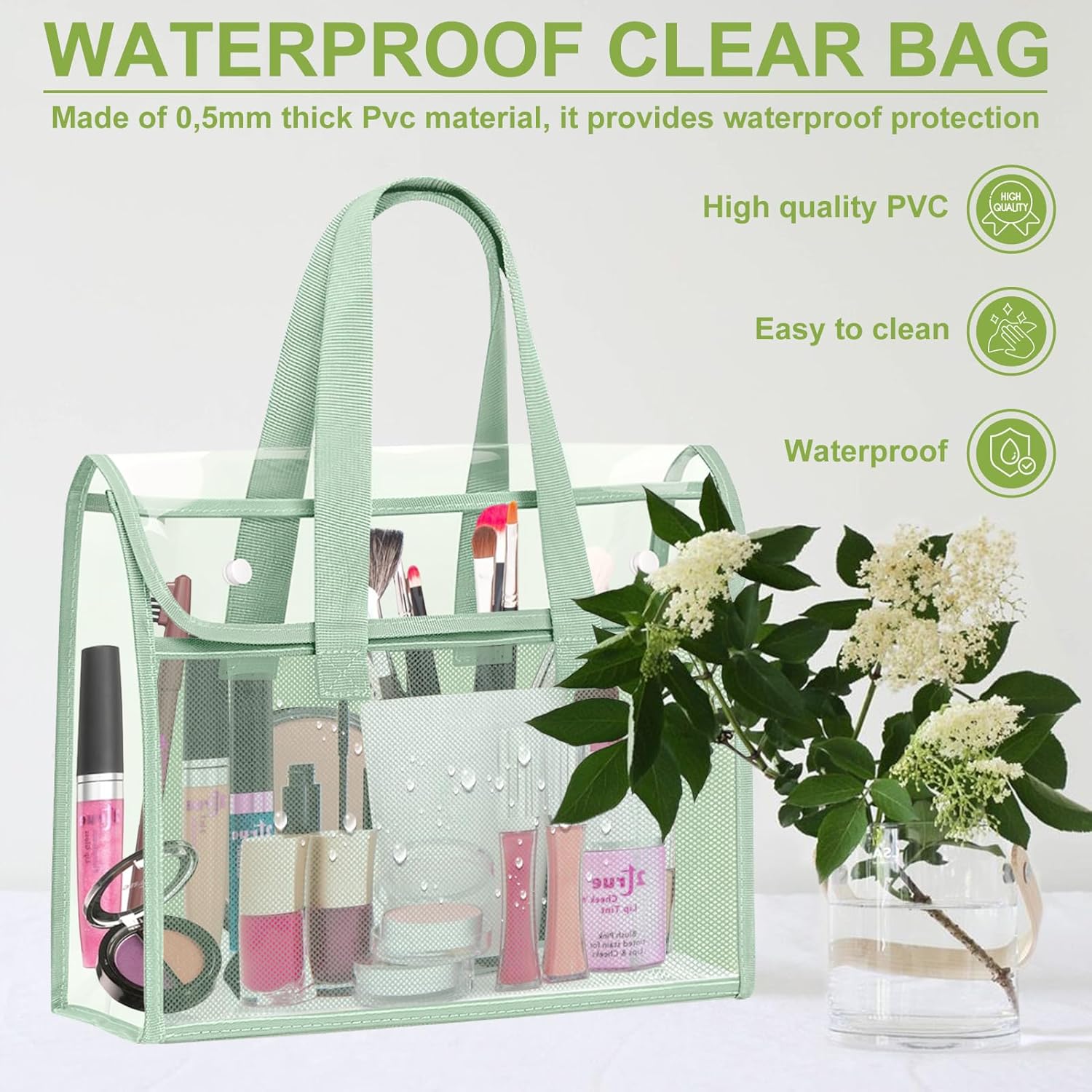 4 Pcs Clear Tote Bag, Large Makeup Bags, Clear PVC Cosmetic Bag Organizer, Multifunction Travel Toiletry Bag for Women, Transparent Beach Tote Bags, Transparent Organizer Storage Bags - Image 5