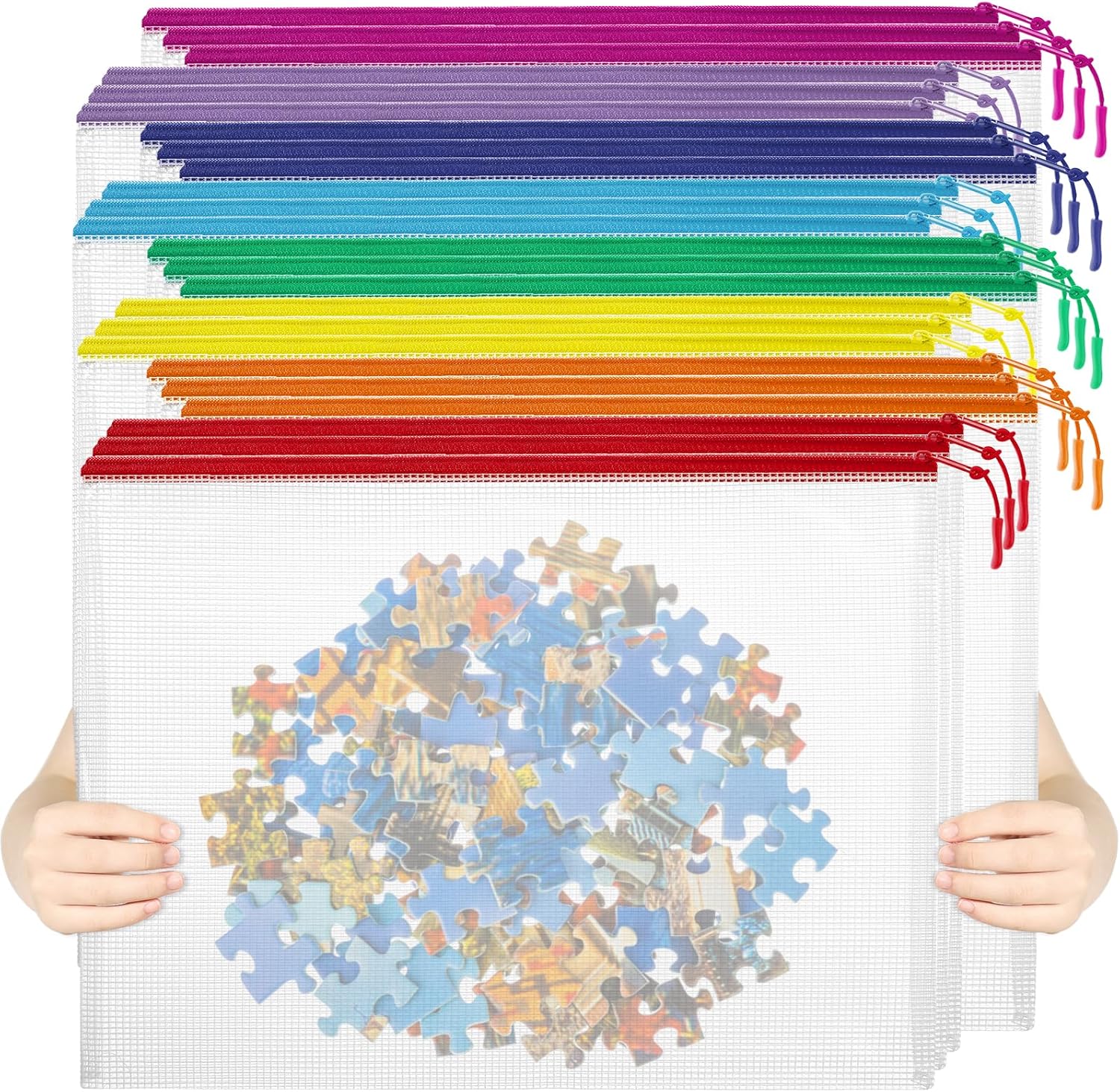24pcs Mesh Zipper Pouch File Bags Puzzle Storage Bags, A3 17x12 Inches Large Reusable Zipper Pouches for Organizing Classroom Board Game Organization - Image 1