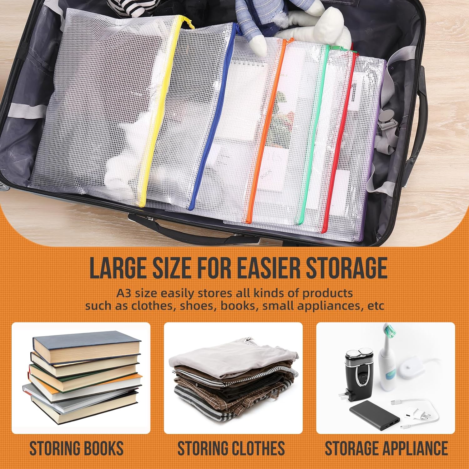 24pcs Mesh Zipper Pouch File Bags Puzzle Storage Bags, A3 17x12 Inches Large Reusable Zipper Pouches for Organizing Classroom Board Game Organization - Image 5