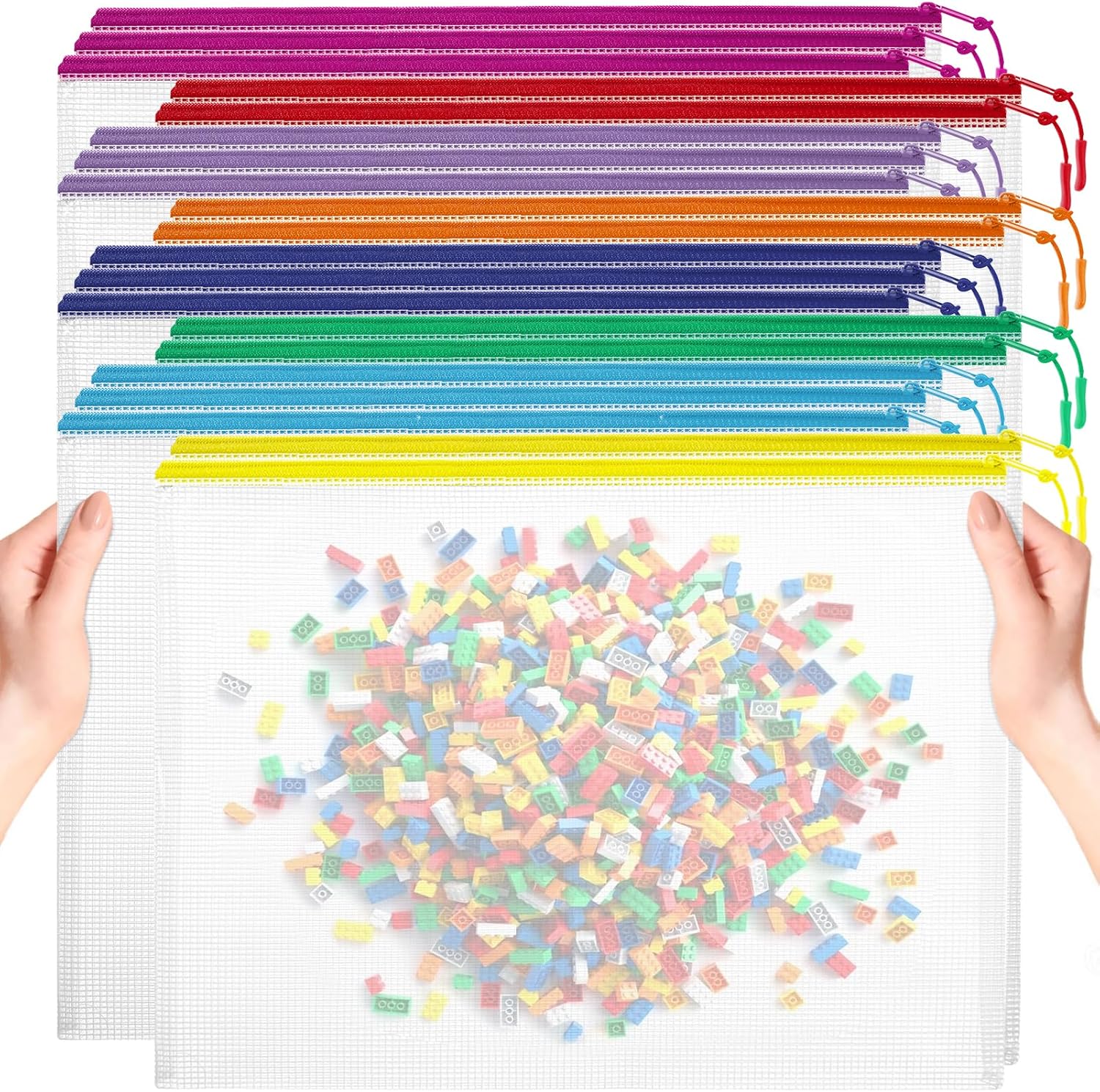 20pcs Mesh Zipper Pouch Bags, Puzzle Bags, A3 17x12 Inches Large Reusable Pouches for Organizing Classroom and Storage, Extra Large Zipper Pouch, Board Game Storage - Image 1