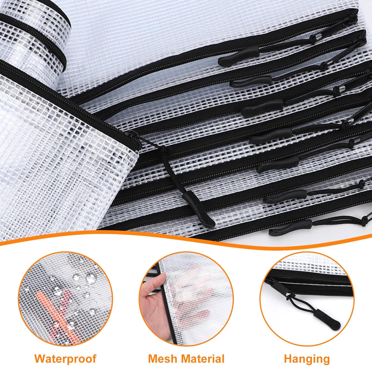 20pcs Plastic Mesh Zipper Pouch Bags, A3 17x12 Inches Extra Large Mesh Bags, Reusable Zipper Pouches for Classroom Office Supplies Organizing, Puzzles & Games, Board Game Organization - Image 3