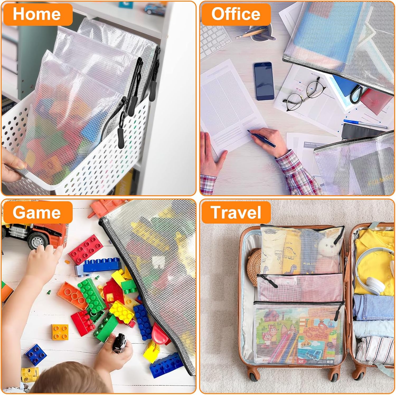 20pcs Plastic Mesh Zipper Pouch Bags, A3 17x12 Inches Extra Large Mesh Bags, Reusable Zipper Pouches for Classroom Office Supplies Organizing, Puzzles & Games, Board Game Organization - Image 4