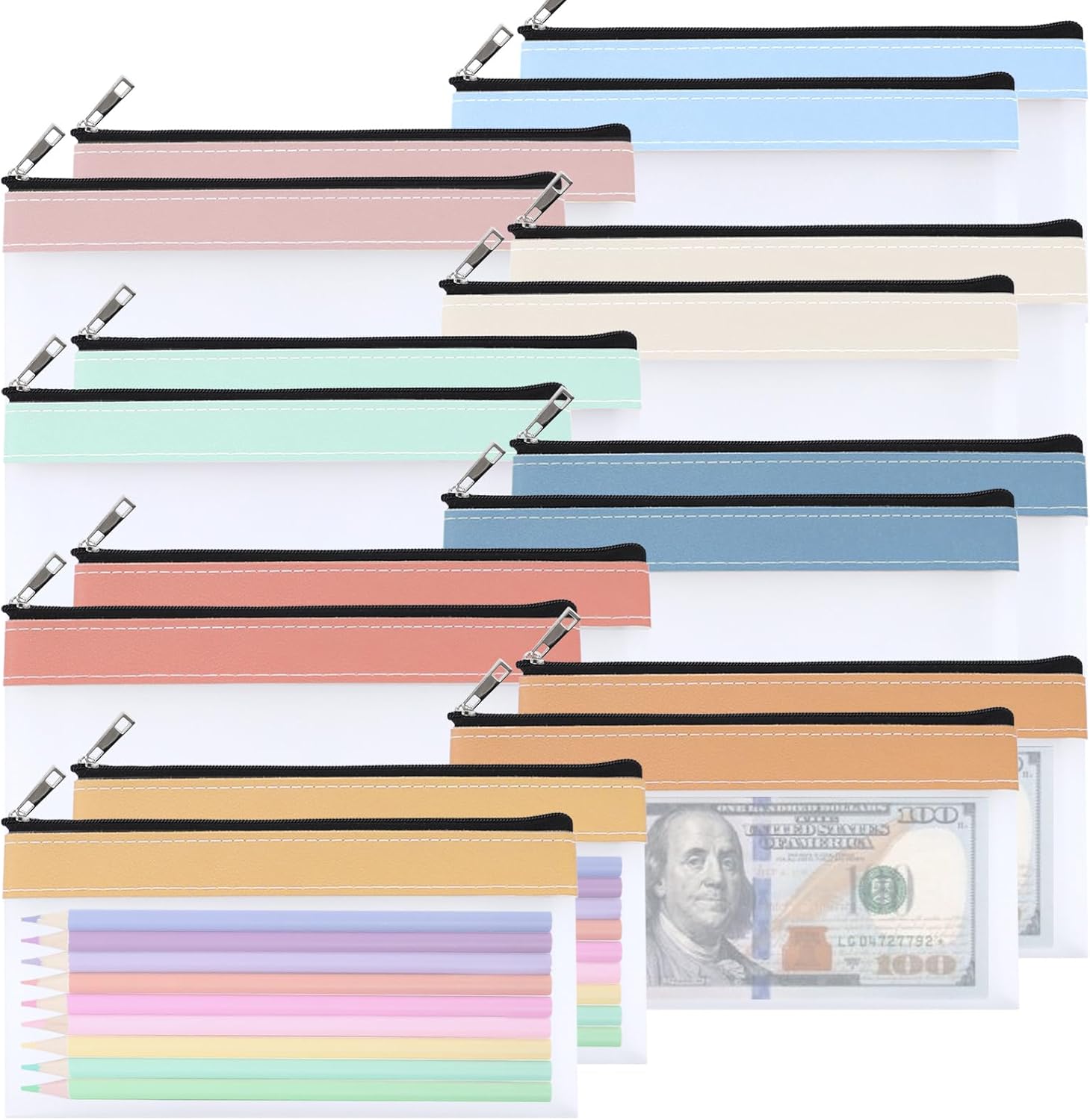 16PCS Clear Pencil Pouch, Pencil Case,Pen Holder with Zipper for Kids, Clear Travel Pouch, Pencil Pouch for Office School Supplies - Image 1