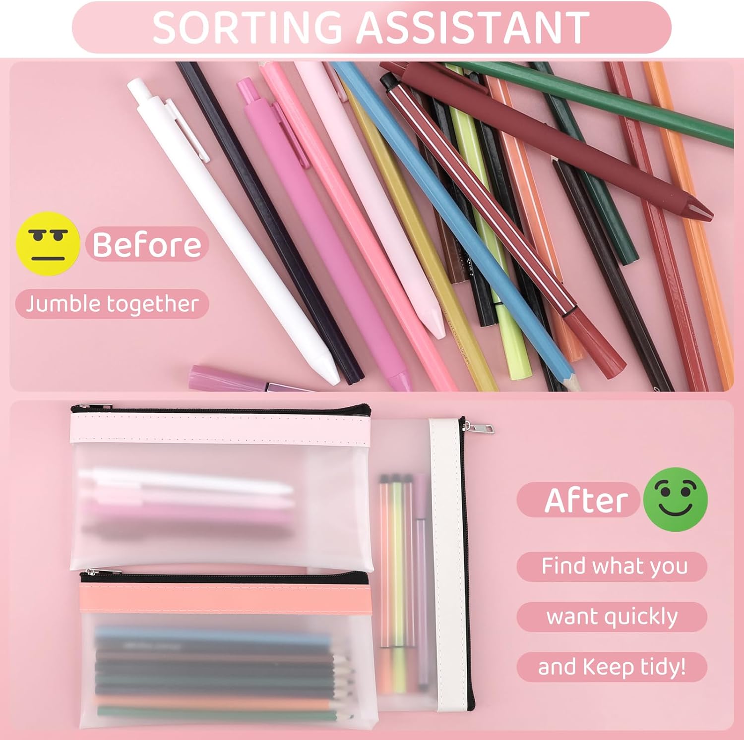 16PCS Clear Pencil Pouch, Pencil Case,Pen Holder with Zipper for Kids, Clear Travel Pouch, Pencil Pouch for Office School Supplies - Image 4