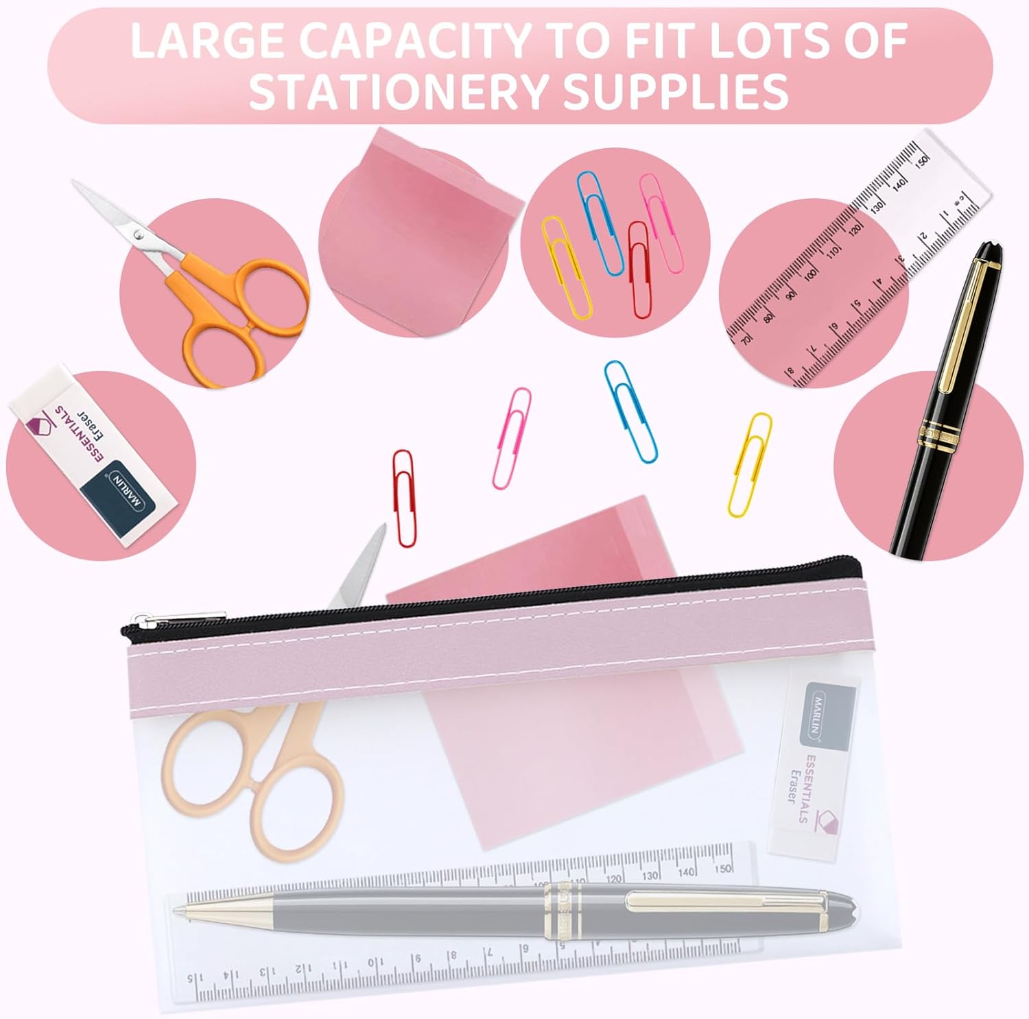 16PCS Clear Pencil Pouch, Pencil Case,Pen Holder with Zipper for Kids, Clear Travel Pouch, Pencil Pouch for Office School Supplies - Image 5