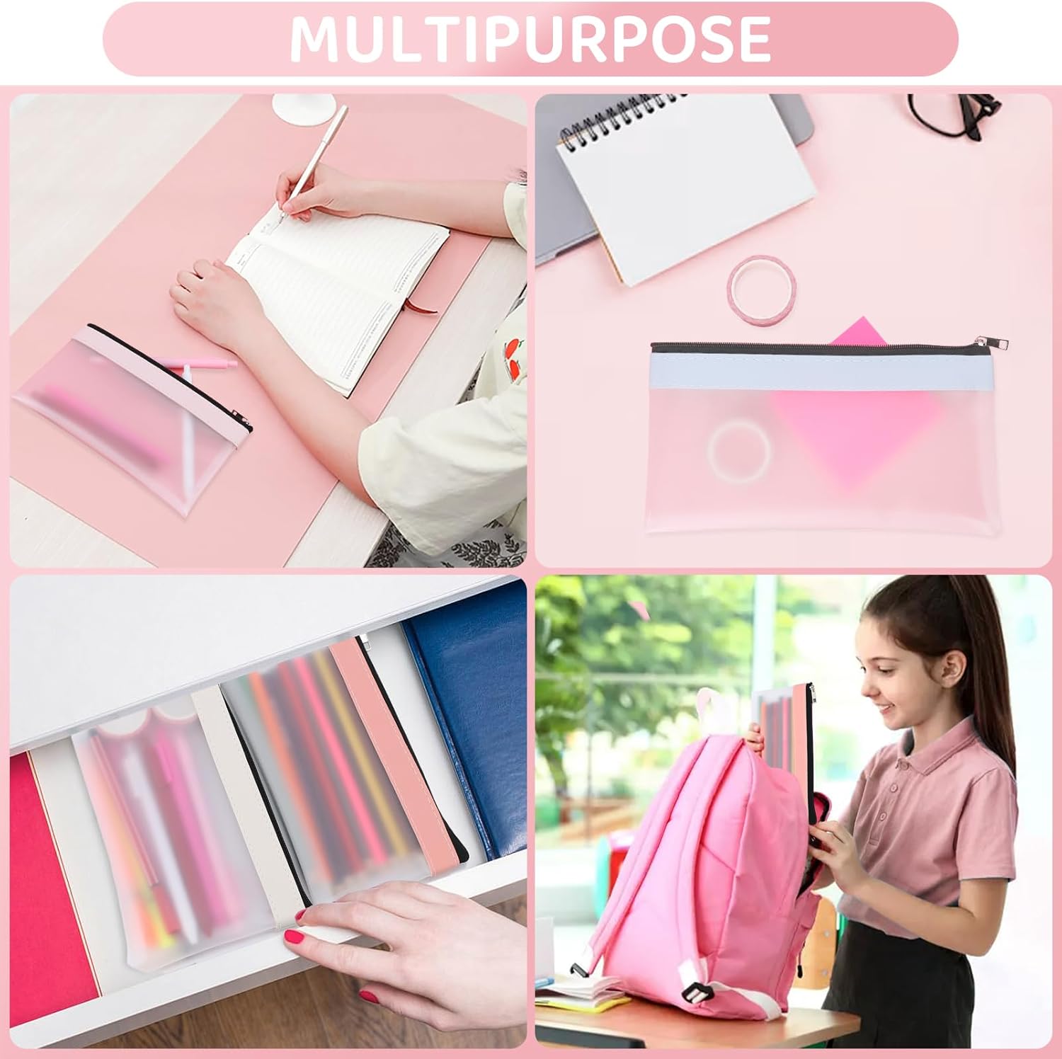 16PCS Clear Pencil Pouch, Pencil Case,Pen Holder with Zipper for Kids, Clear Travel Pouch, Pencil Pouch for Office School Supplies - Image 7