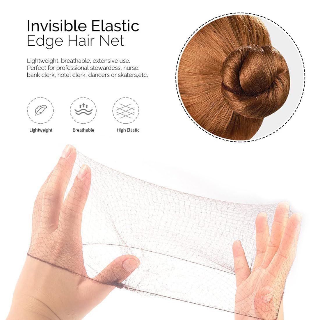 50PCS Hair Nets Invisible Elastic Edge Mesh Bun Hair Nets for Ballet Dance 20